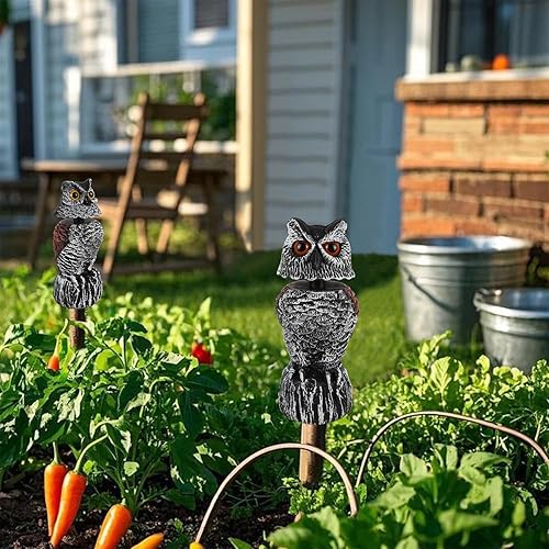Miniatura 6 de Hausse Paquete de 2 esculturas de espantapájaros falsos de búho, señuelo de pájaro, cabeza moviente de plástico de 11.2 pulgadas, búho que asusta a