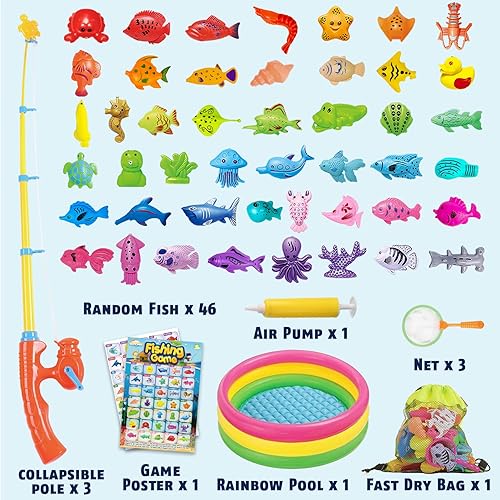 Miniatura 2 de CozyBomB Juego de juguetes de pesca magnéticos para niños  Mesa de agua, bañera para niños, fiesta en la piscina y red de caña de poste, peces