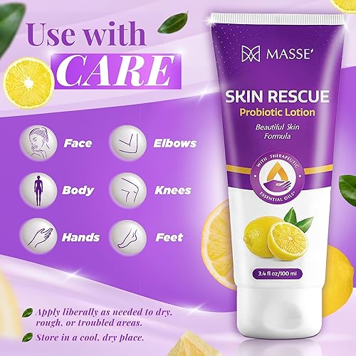 Miniatura 7 de Massey's Skin Rescue Probiotics Lotion - Loción diaria para hombres y mujeres - Aroma refrescante a limón - Humedad no grasa para una piel suave y