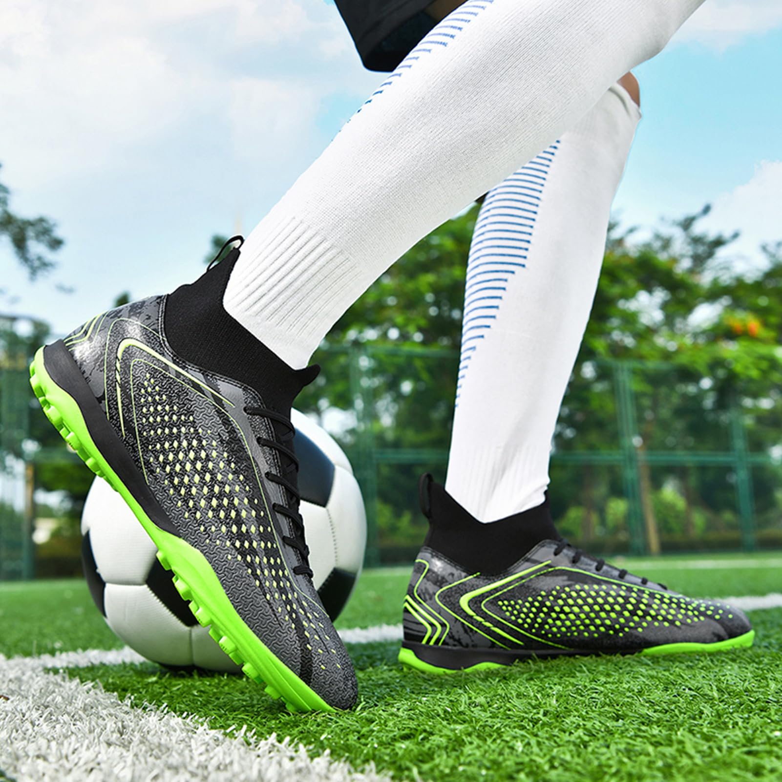 Donbest Botas de Fútbol Niño Zapatos de Fútbol Altos para Césped Artificial Natural e Indoor Zapatillas de Fútbol con Tacos Antideslizantes