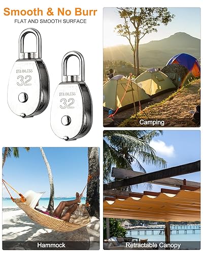 Miniatura 19 de 304 - Polea de grúa de elevación de acero inoxidable 304, rueda de polea colgante de cuerda de alambre, con gancho de resorte., plateado