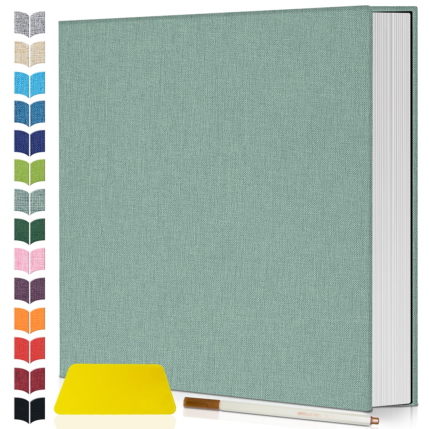 Artfeel Photo Album Self Adhesive Scrapbook,Large Photo Book for 4x6,5x7,8x10 Pictures,DIY Album for Baby Wedding Family Travel Birthday,with Metallic Pen and Scraper 11.5"x10.6"40pages Turquoise green
