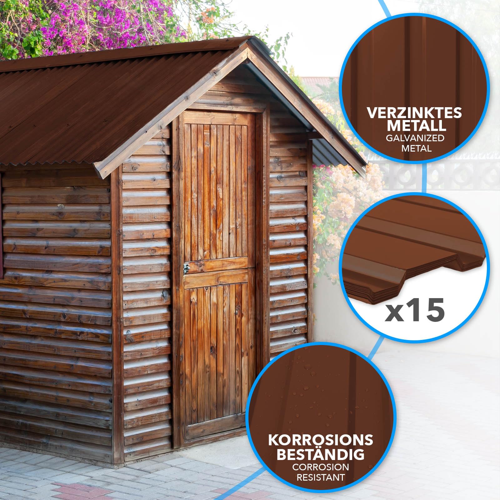 KARAT - 15 Piezas de Chapa Trapezoidal de 115 x 45cm – Juego de Chapa perfilada con Tornillos – 7,7m² Chapa de Techo – Grosor 0,25mm – Placas de Techo, Chapa de Acero, Revestimiento de Pared (marrón)