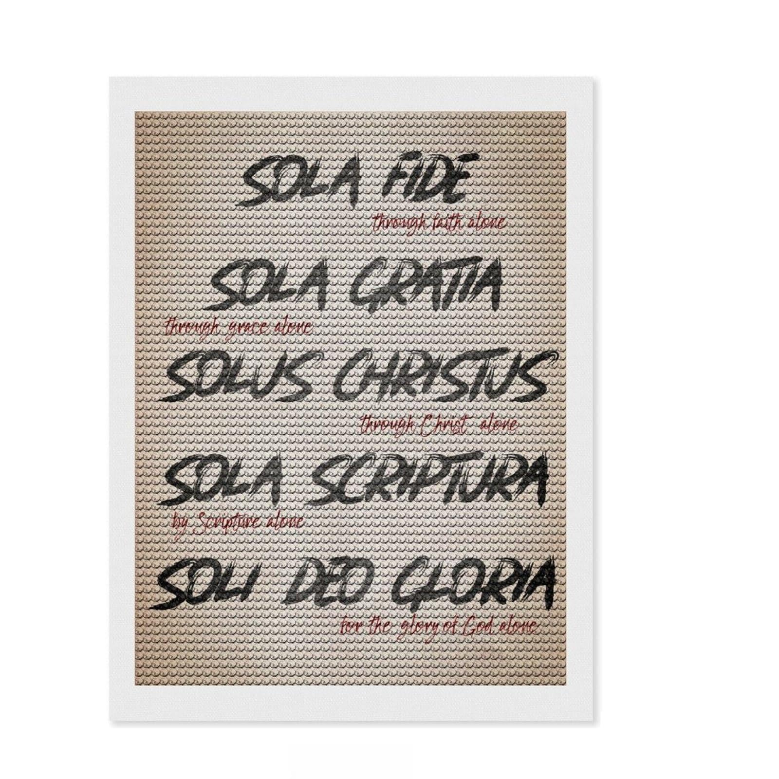 Junmoney Five Solas Print Diamond Art Kit 12"x16", Easy to Follow Symbols, Complete Accessories, Relaxing DIY Hobby, Home Wall Decor