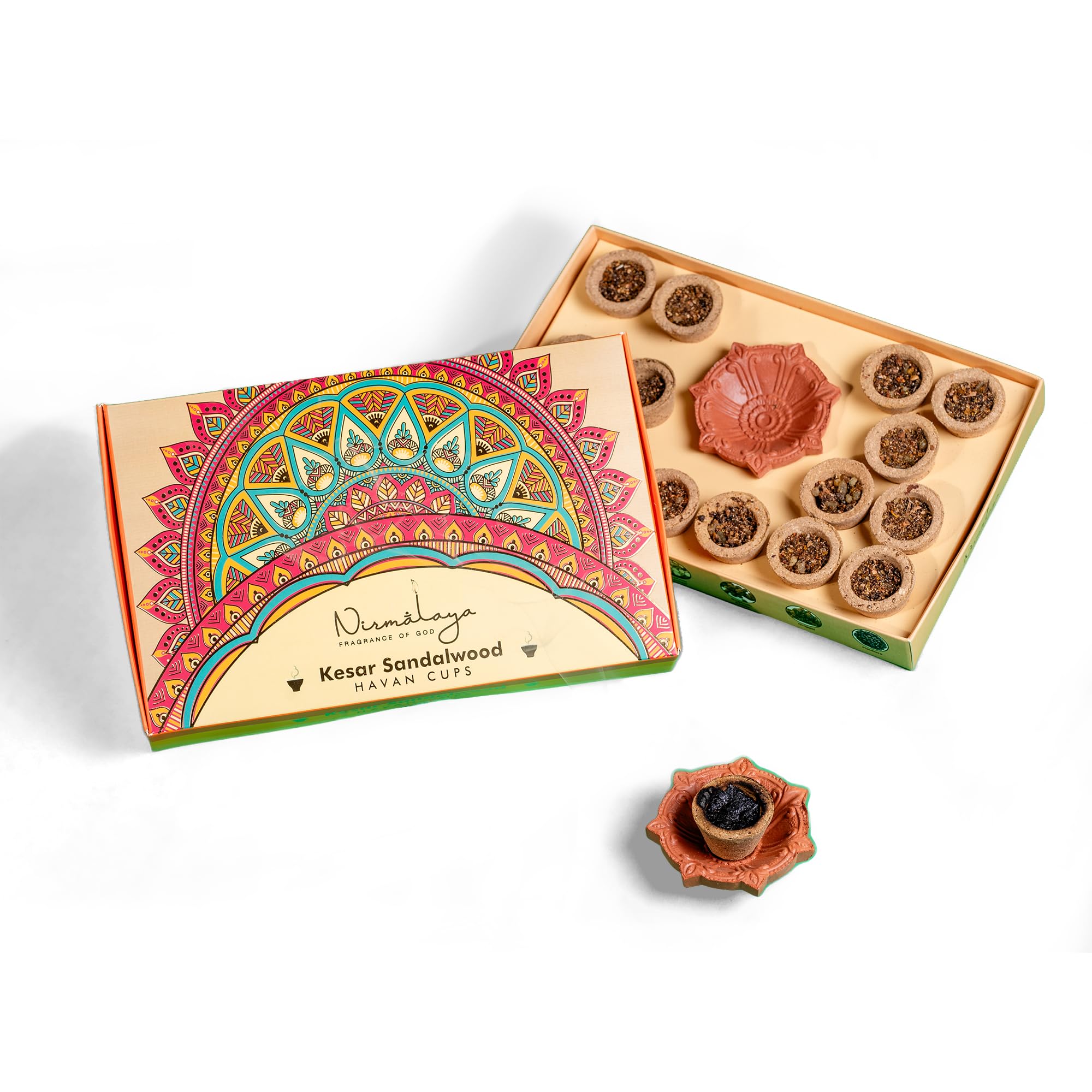 Nirmalaya Premium Luxury Kesar Sandalwood Natural Havan Cups | Bamboo Less & Charcoal Free | Pack of 15 Cups, 350g | Ideal for Home, Office, Yoga, Meditation & Aromatherapy