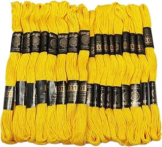 IBA Indianbeautifulart 25 Piezas de Algodon Amarillo Hilo de la madeja de Aguja de Punto de Cruz de Coser del Bordado