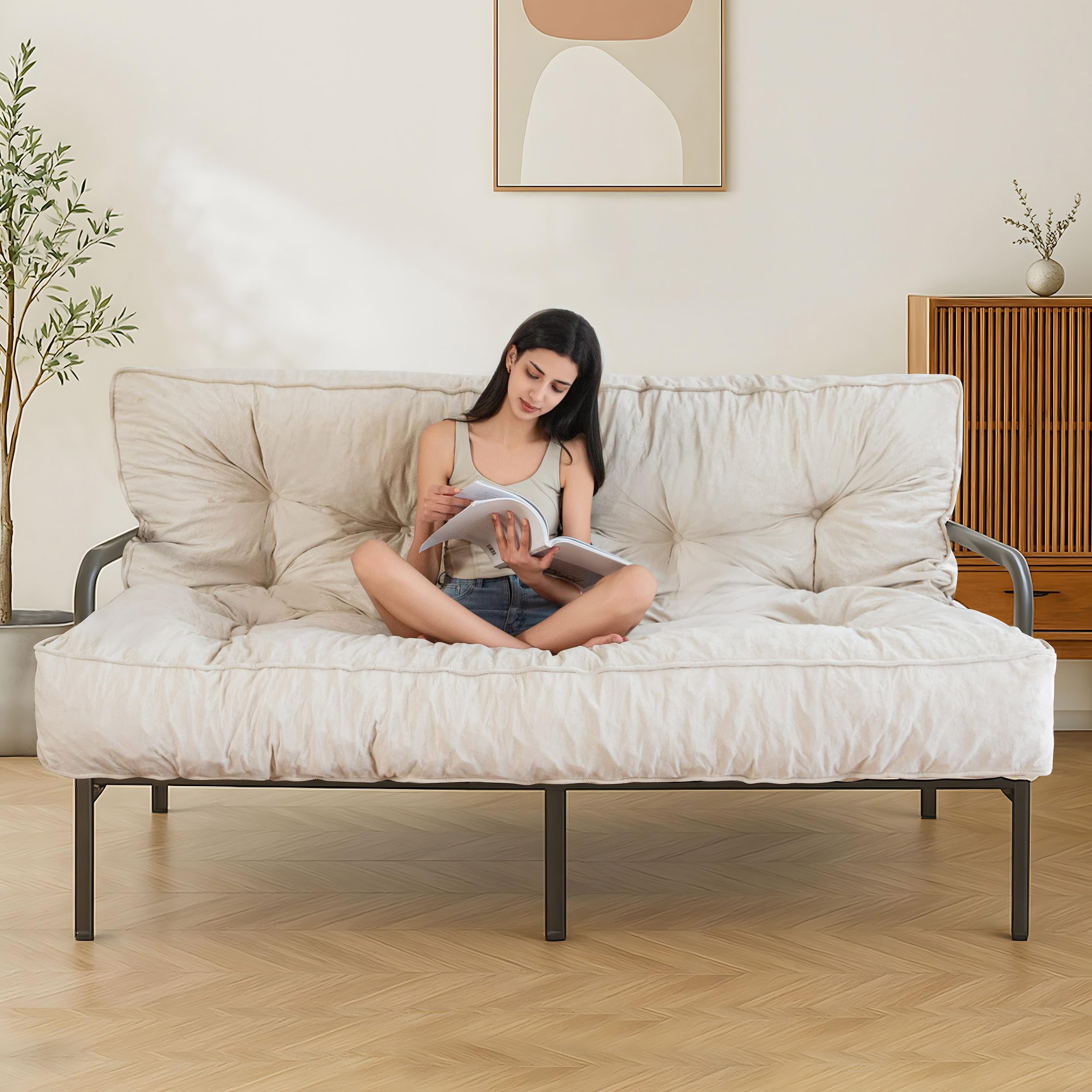 MAXYOYO 8" Futon Mattress, Full Size Extra Thick Futons Sofa Couch Bed for Adults, Velvet Floor Mattress Shredded Foam Filling (Frame Not Included)