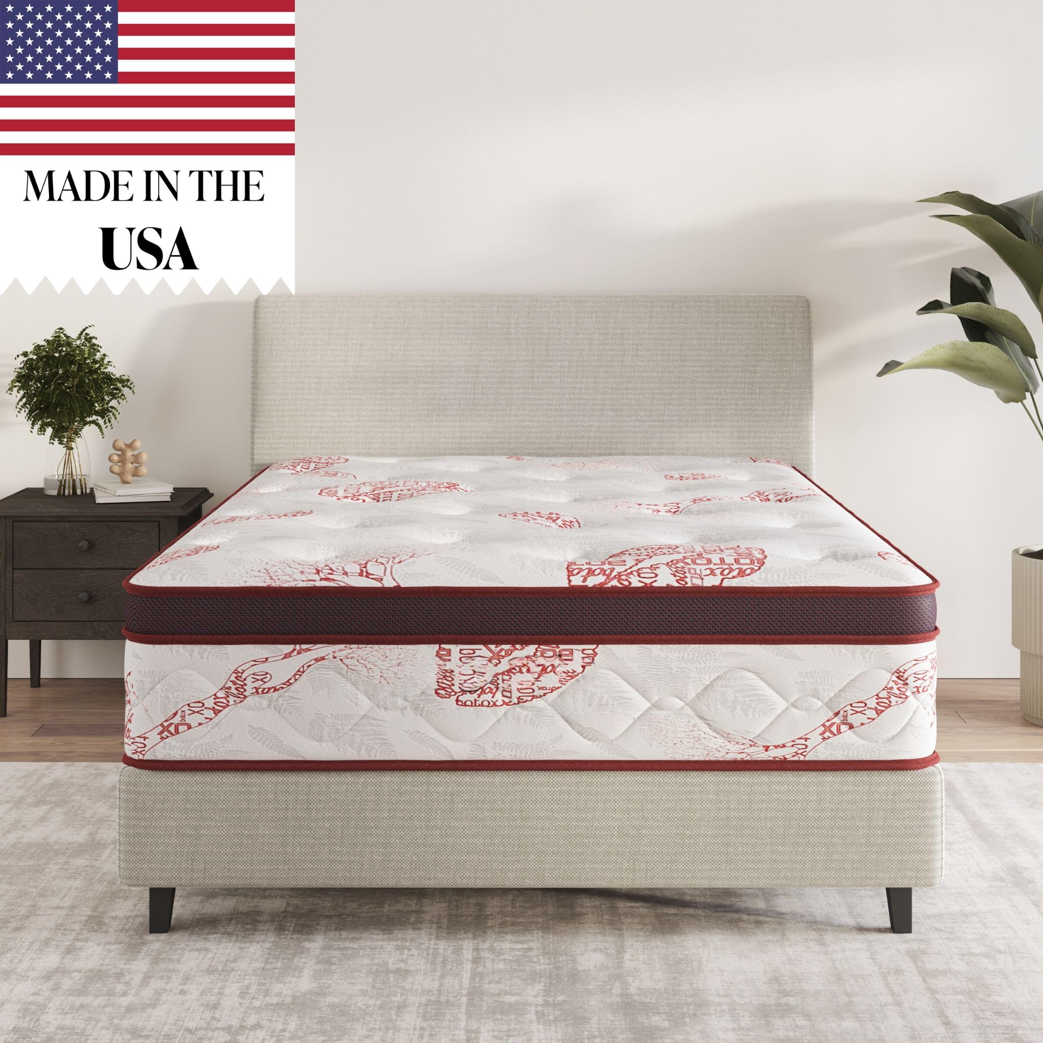 Ottomanson Queen 13" Luxury I Eurotop Mattress, Medium Firm Memory Foam Comfort - Made in USA - Premium Quilted Cover Mattress - Fiberglass-Free - Bed