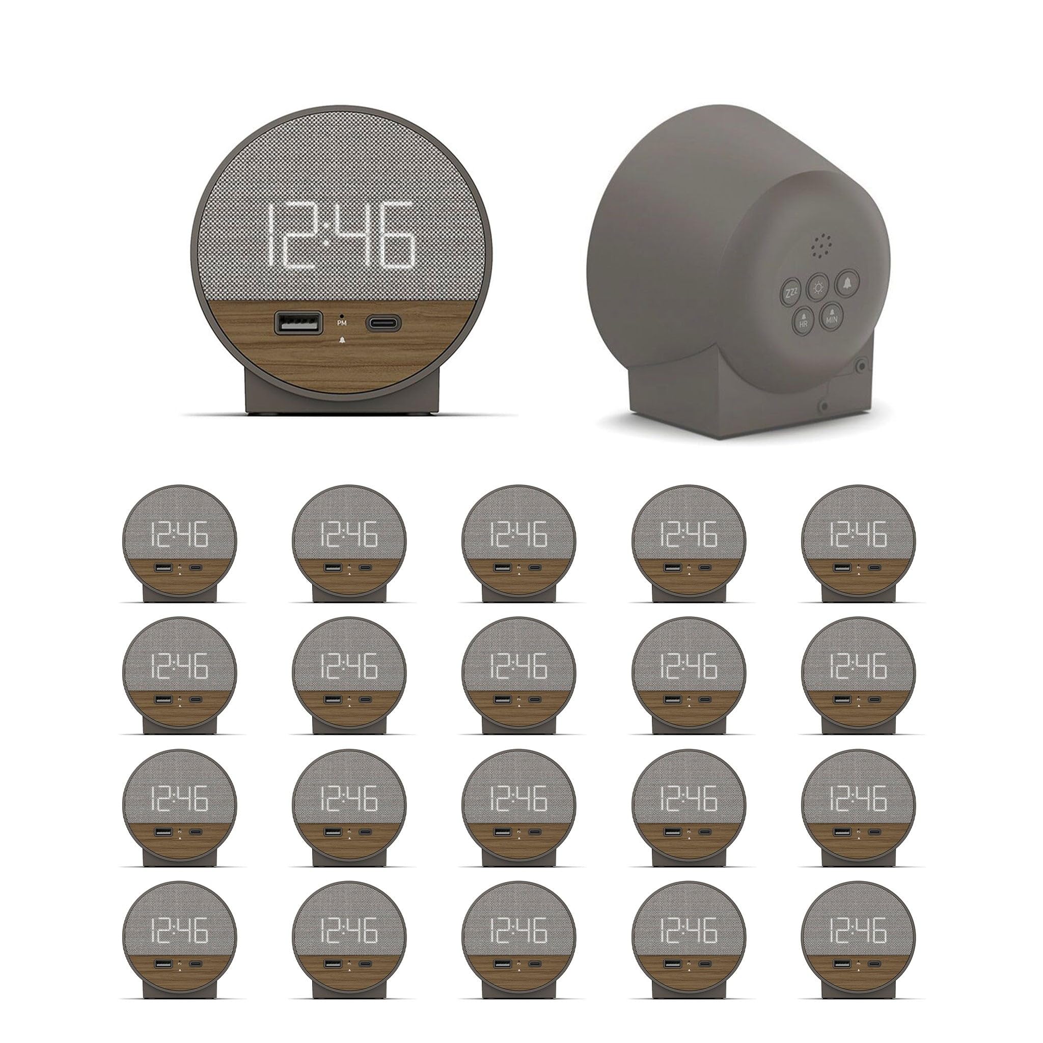 Nonstop NSO2-WFD Hotel Alarm Clock with USB-C and USB-A Charging Charcoal Weave 20 Units