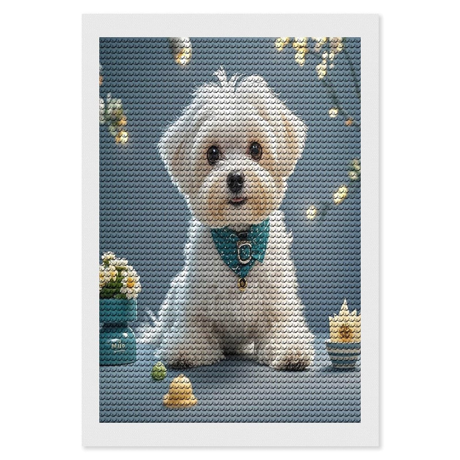 FekiLoot Lovely Maltese Dog Diamond Painting Kits for Adults Round Paint with Diamonds Pictures Gem Art Painting Kits Personalized Diamond Art Full Drill for Beginners Home Wall Decor
