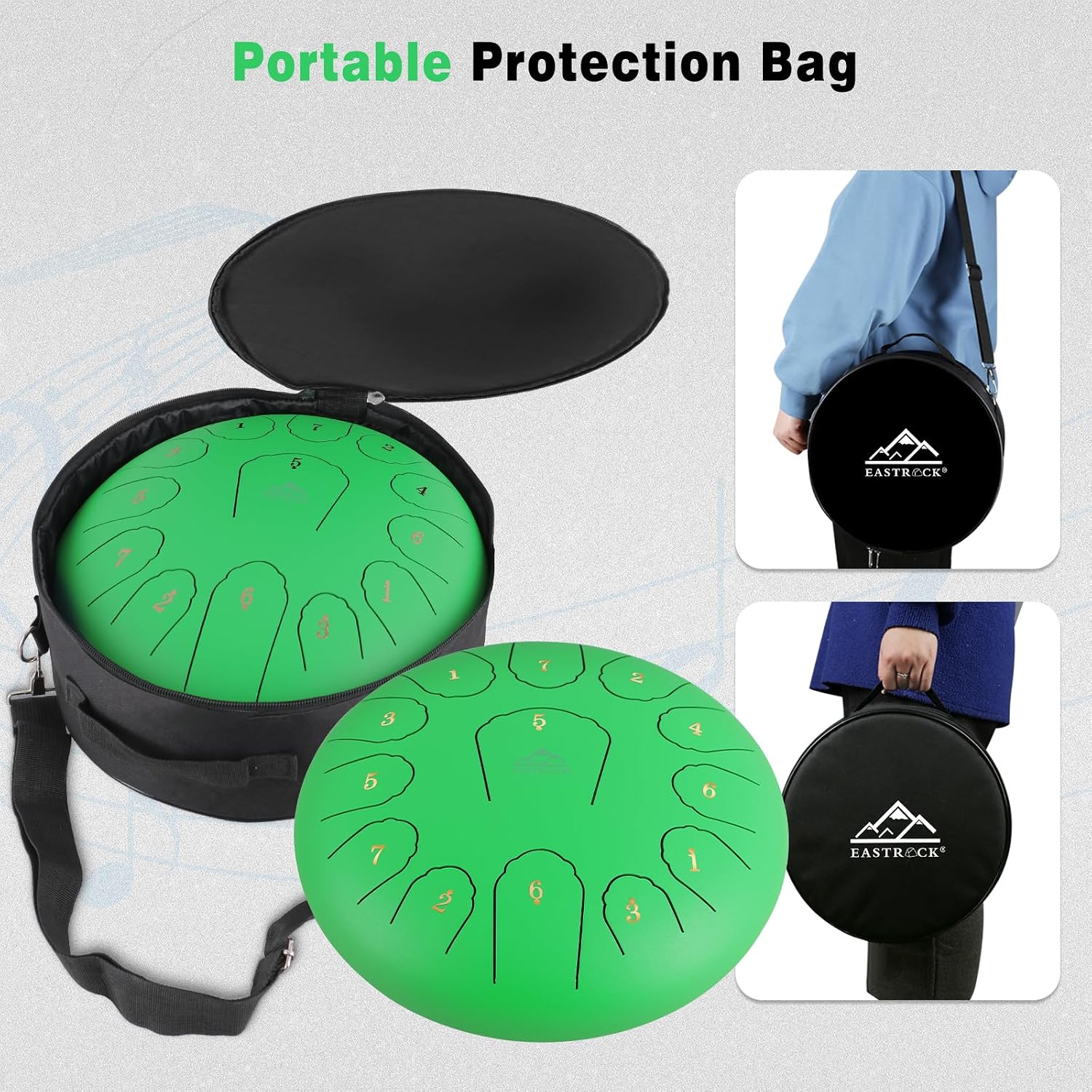 EASTROCK Steel Tongue Drum for Kids 12 Inches 13 Notes Percussion Instrument Handpan Drum C Key with Travel Bag,for Meditation Entertainment Yoga,Mallets,and Music Book (Emerald)