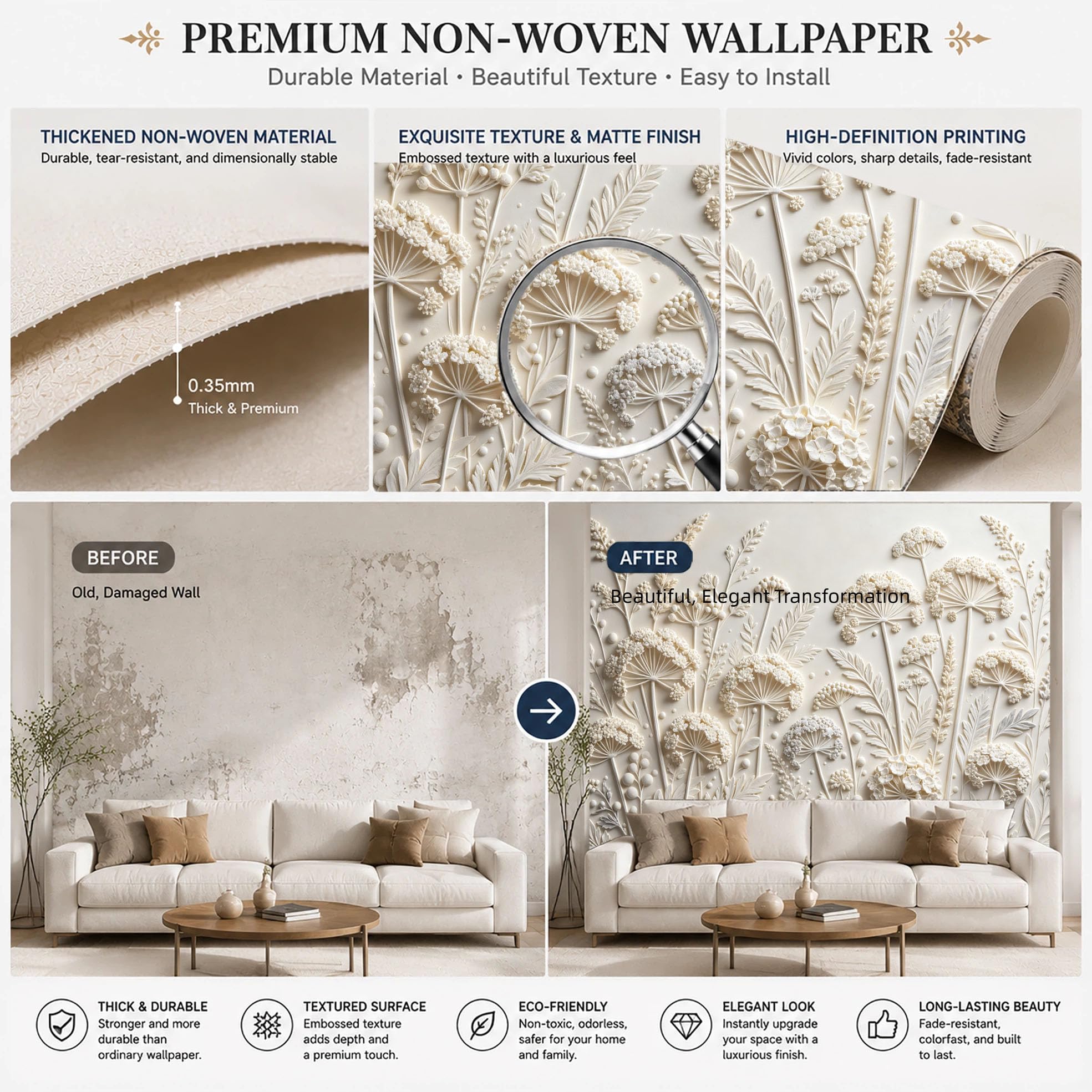 Carta Da Parati Fotografica con Effetto 3D Raffigurante Grappoli Di Semi Di Tarassaco E Sottili Fili D'Erba 210×150 cm (Lxa). Decorazione Murale Panoramica per Soggiorno Camera Da Letto Sfondo Diva