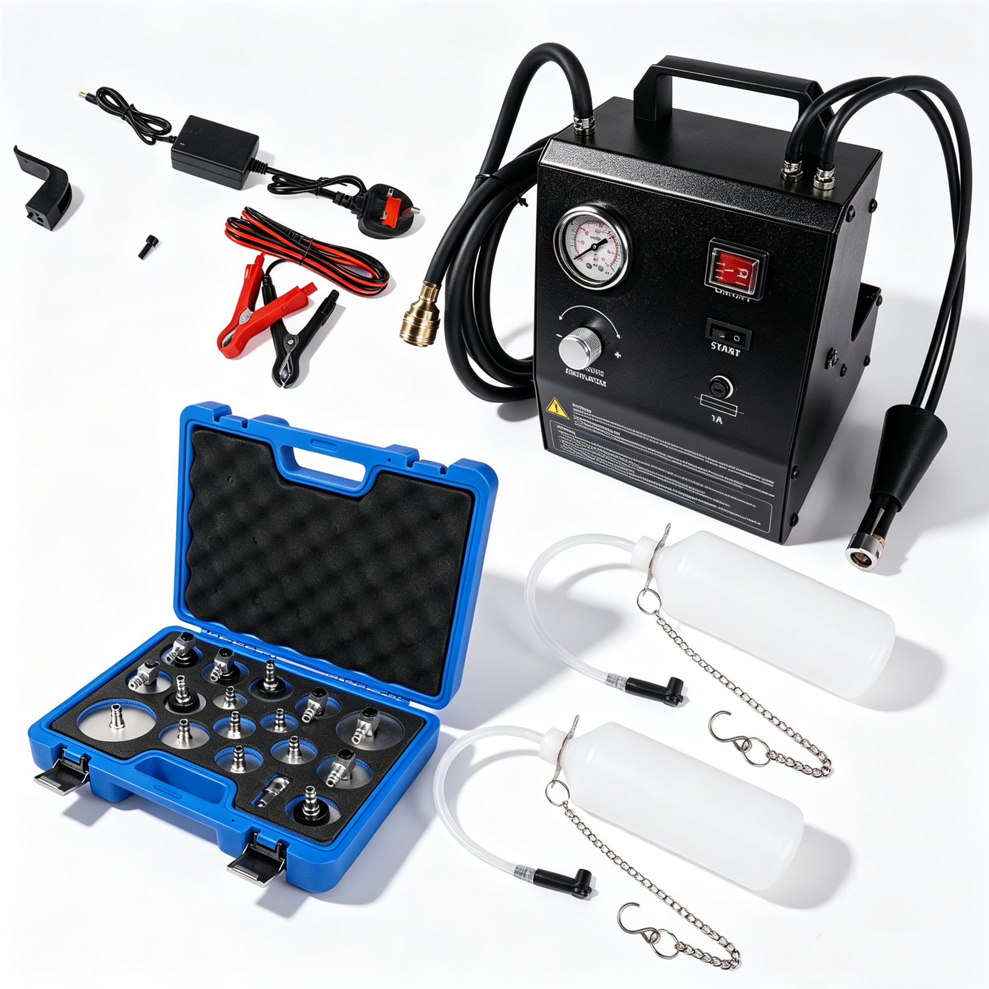 Equipo eléctrico de purgado de Frenos de automóvil 0,6–3,0 Bar, purgador de Frenos con 17 adaptadores, Kit de Cambio de líquido de Frenos 220V