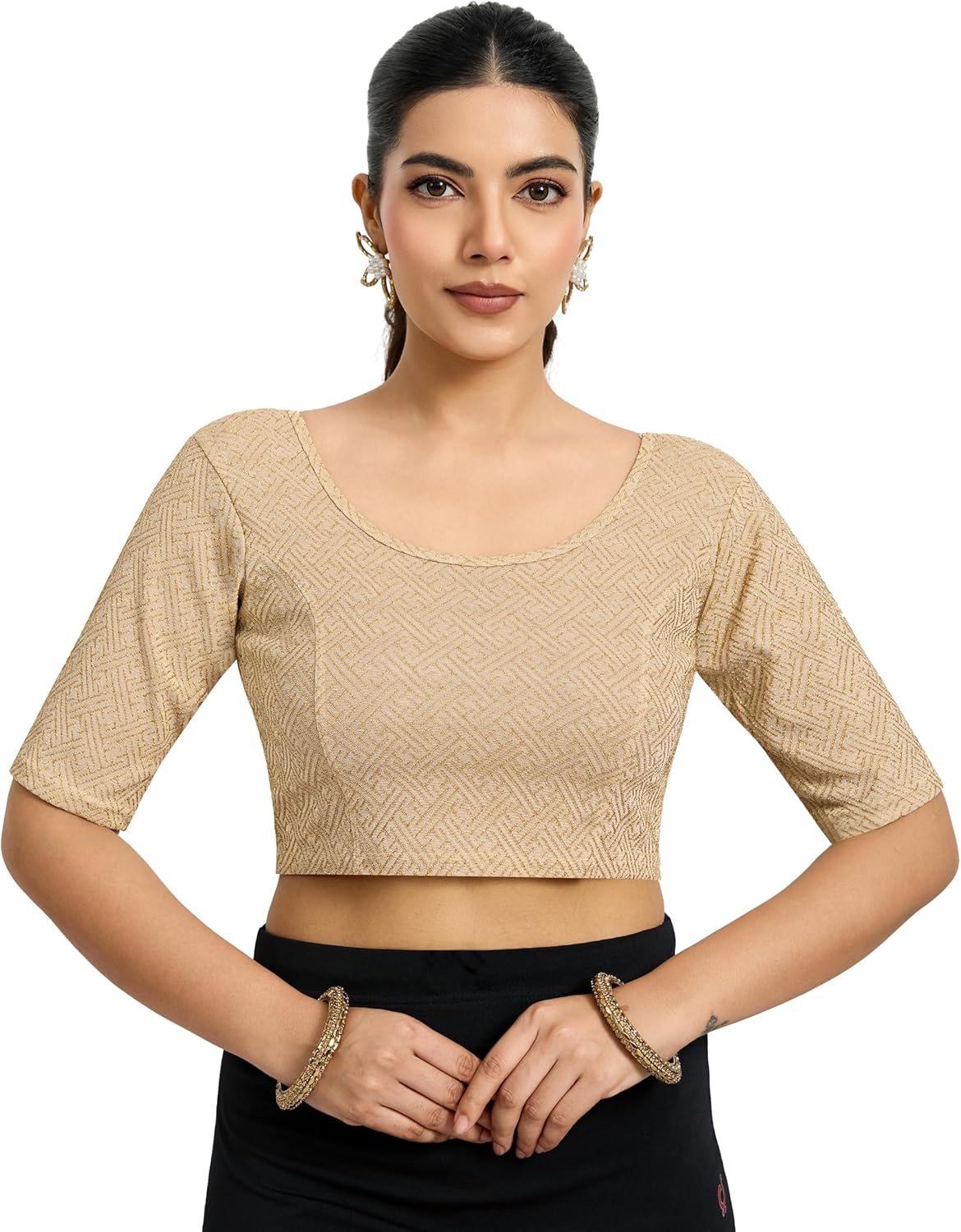 TRENDMALLS Women's Polyester Elastane Zari Stretchable Blouse Choli Stylish Saree Blouse Ready to Wear
