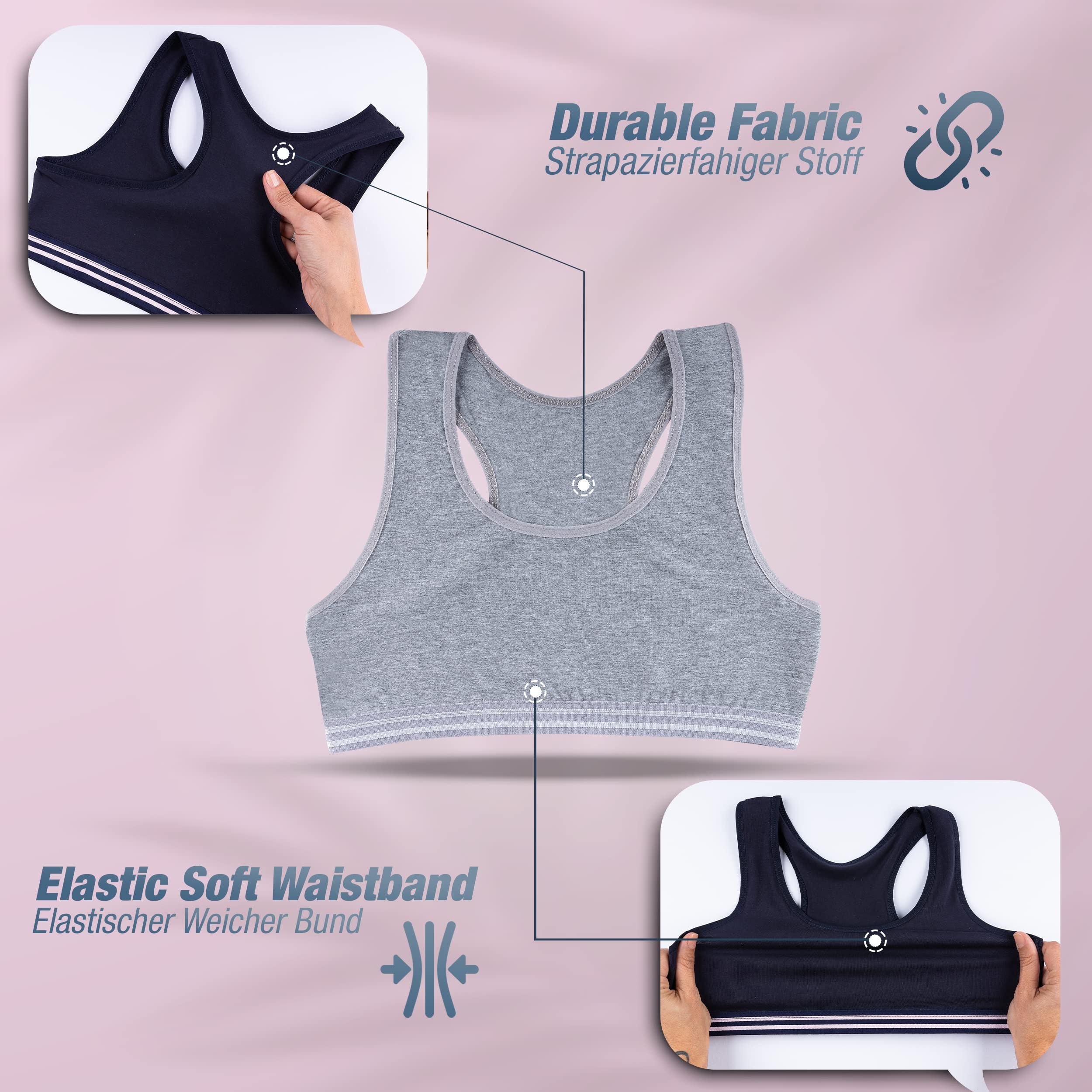 LOREZA ® 5 Brassières pour Filles en Coton Soutien-Gorge Sport à Dos croisé Top à Bretelles sous-vêtements pour Enfants