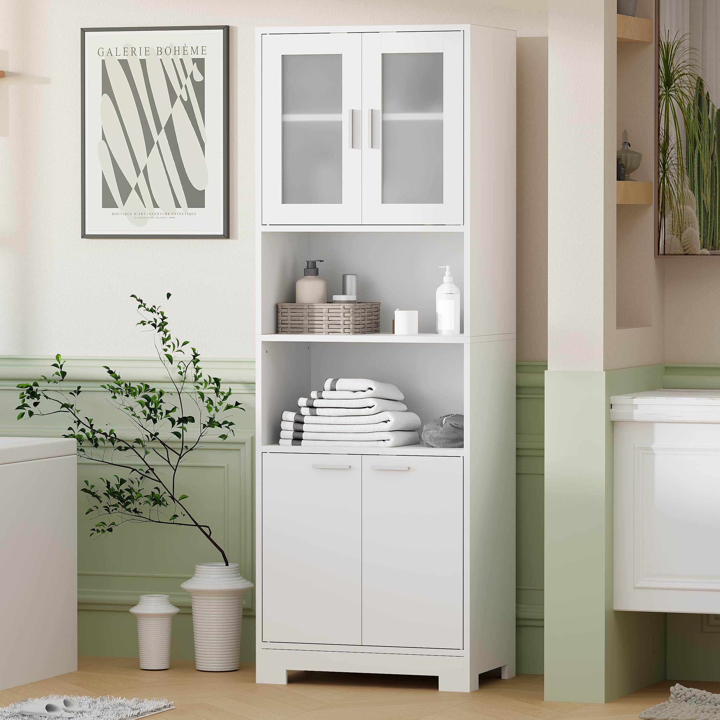 BEWISHOME Mobile Alto da Bagno, Arredo Bagno con Ripiani Regolabili, Mobiletto Portaoggetti Salvaspazio,per Sala da Pranzo, Salotto, Soggiorno, Cucina 40x60x180cm Bianco Spedito in 2 Pacchi EYYG04W