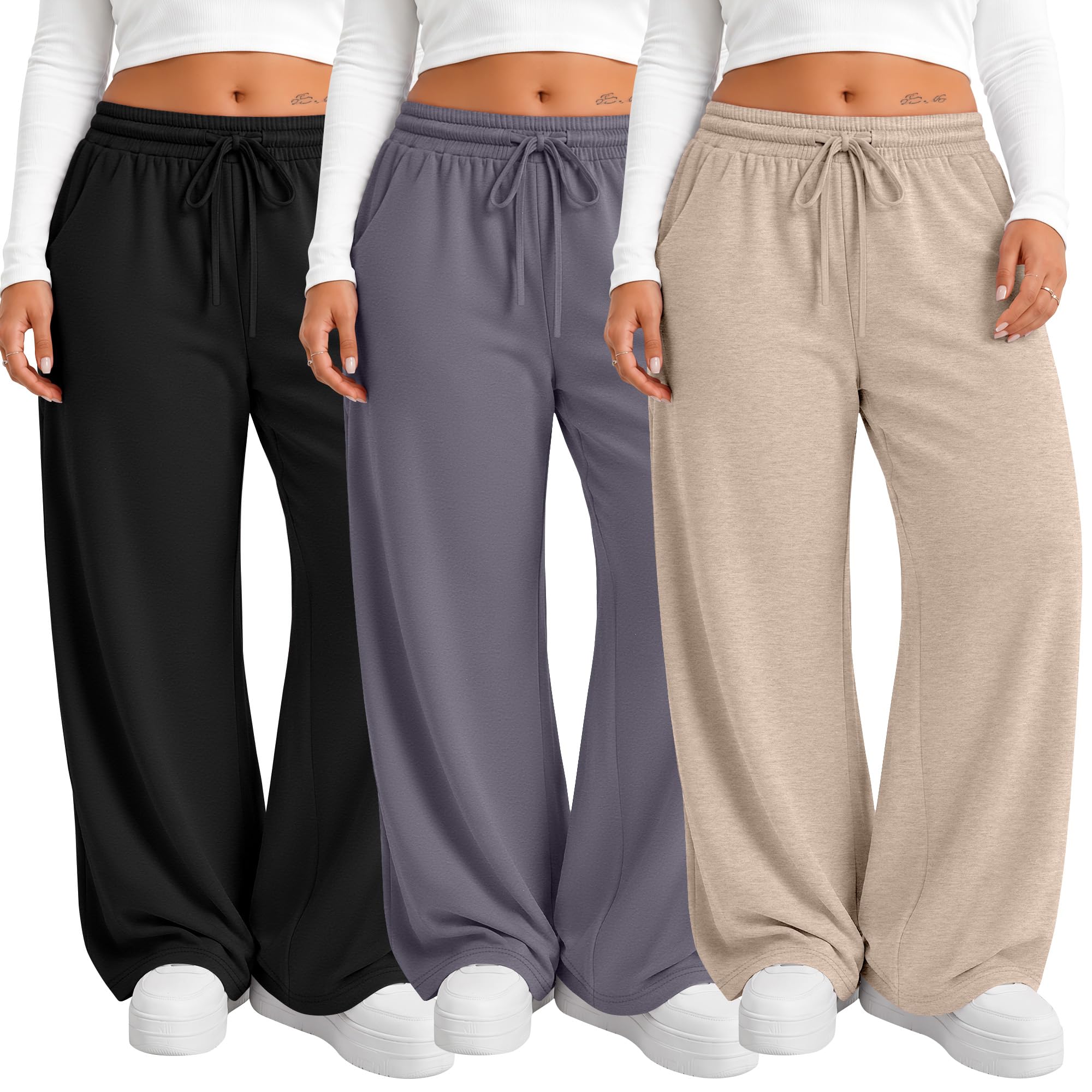 Neer 3 Pack Women's Plus Size Sweatpants Wide Leg Athletic Pants