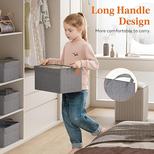 Miniatura 6 de Lifewit Cajas de almacenamiento de tela, 6 unidades, contenedores de almacenamiento apilables con tapas transparentes, canastas plegables de tela