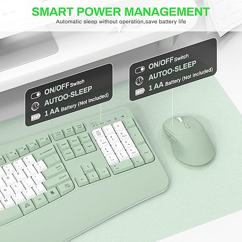 Vista 5 de Wireless Keyboard and Mouse Combo,2.4G Full Size Wave Keys Ergonomic Keyboard with Wrist Rest for Natural Typing, 3 DPI Adjustable Ergonomic Mouse