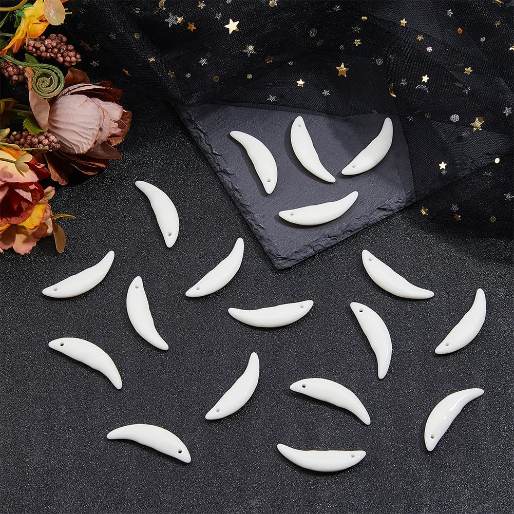 DICOSMETIC 60Pcs Resin Wolf Tooth Charm Floral White Wolf Fang Charms Wolf Fangs Necklace Charms Animal Tooth Charms for DIY Necklace Bracelet Jewelry Making Hole: 1.4mm - Image 4