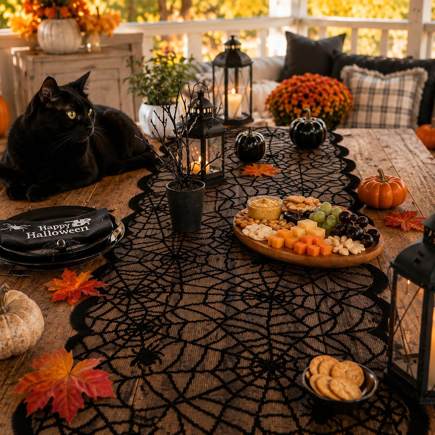 OWENIE Halloween Table Runner, Black Lace Spider Web Fall Table Runners