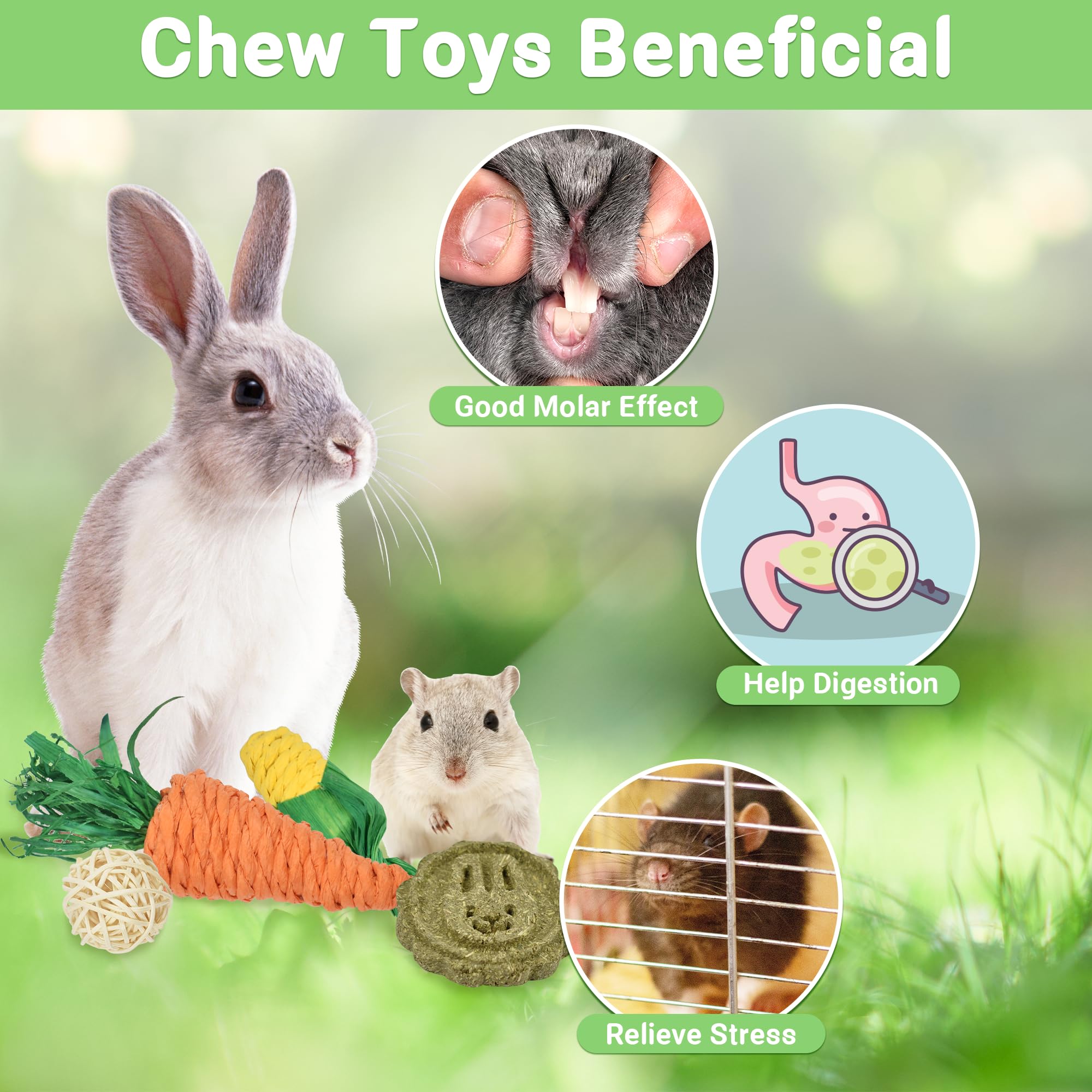 Ousiya 21-Pack Rabbit Toys Set, Natural Rabbit Chew Toys Boredom Breakers for Bunny Hamster, Guinea Pig and Chinchilla - Image 3