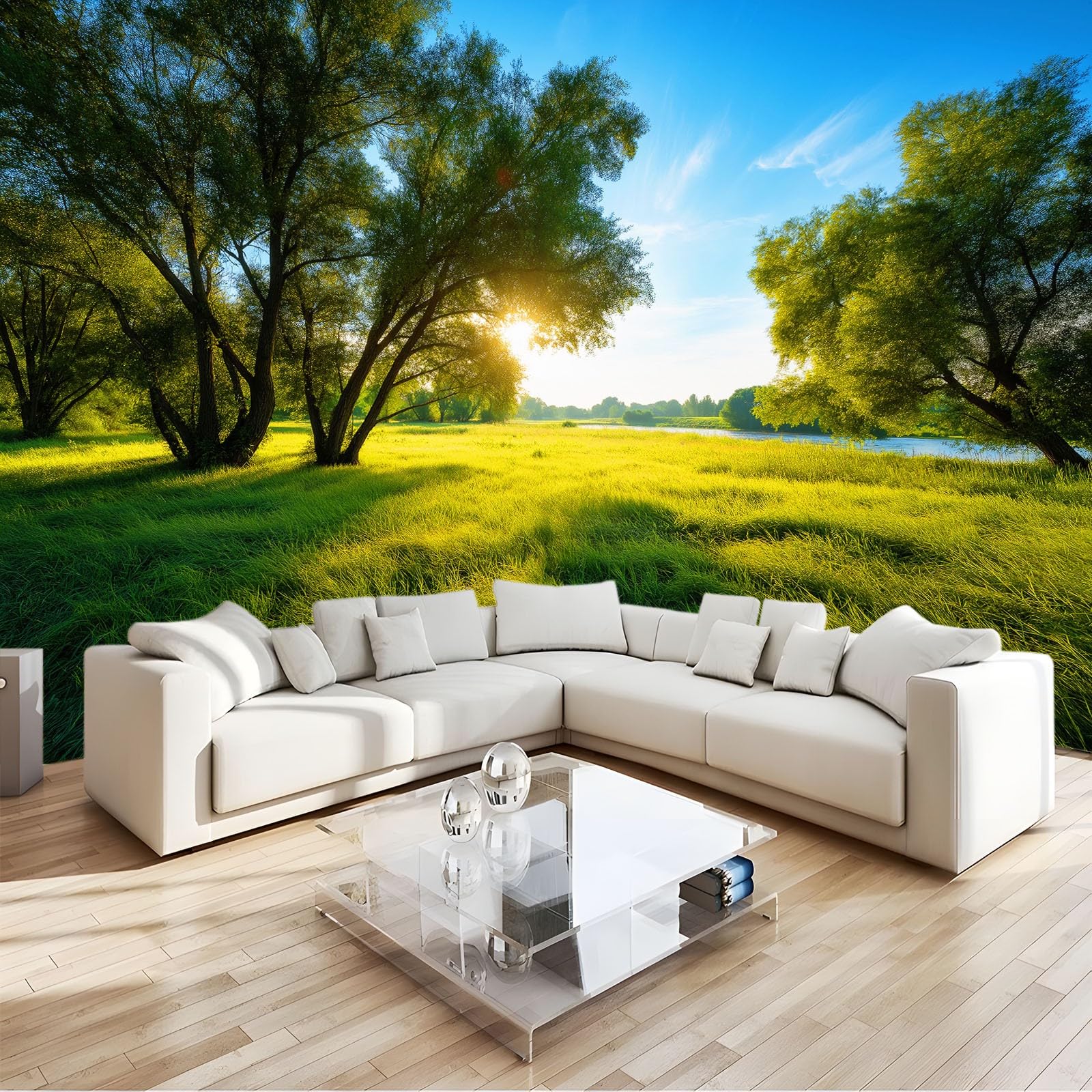 Generisch Tapeta panoramiczna 3D 350 x 256 cm (szer. x wys.), do salonu, sypialni, zielona, odporna na promieniowanie UV tapeta z włókniny na ścianę – surrealizm, naturalna tapeta ze wzorem roślin