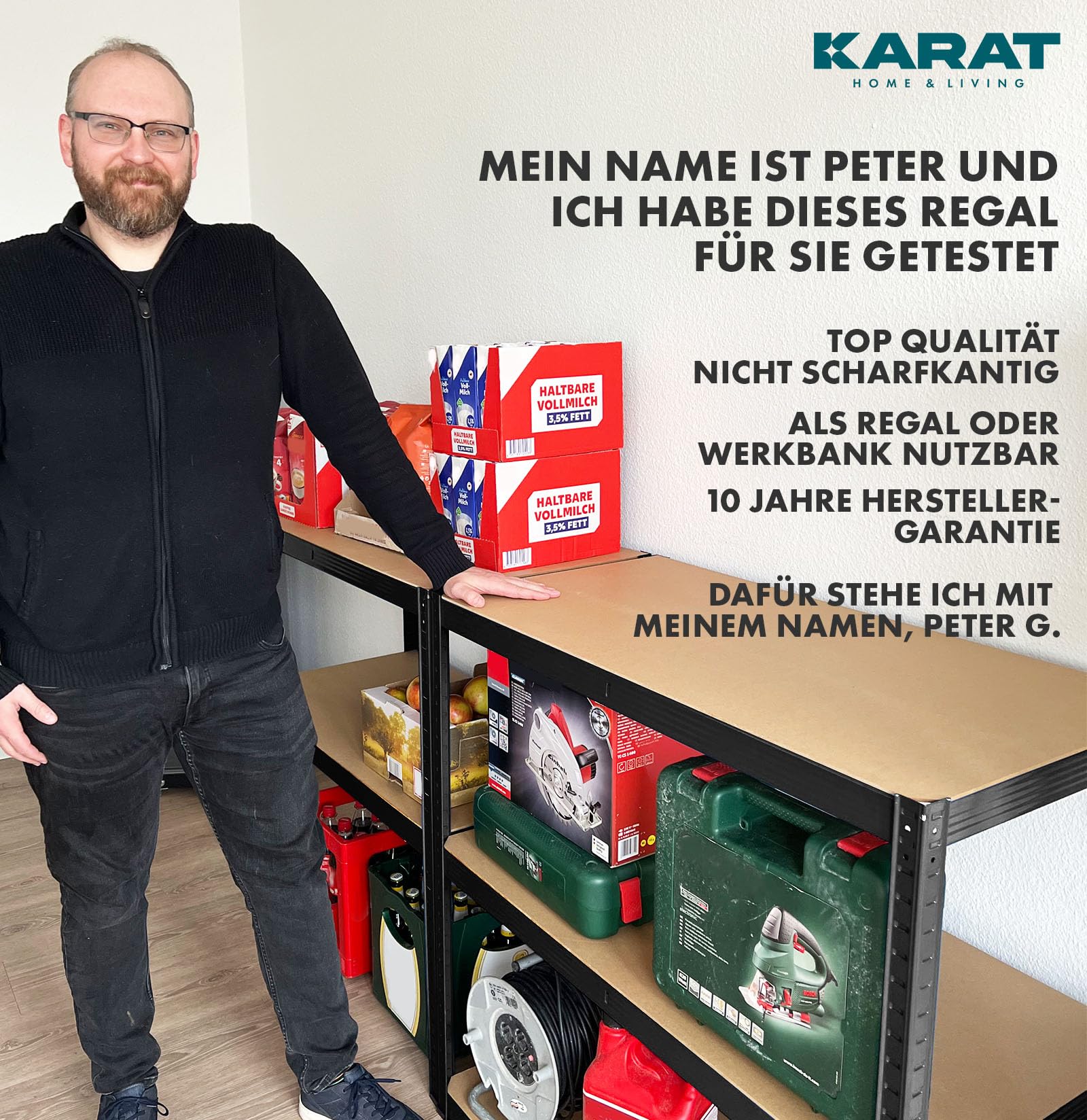 KARAT Regał do dużych obciążeń, zestaw 2 szt. – regał wtykowy, do piwnicy, regał magazynowy – 5 regulowanych półek (czarny, 50 x 100 x 200 cm)