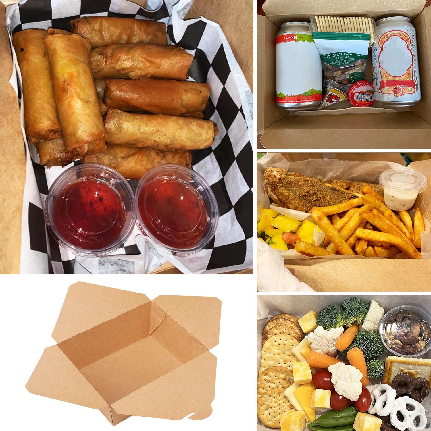 Confezione da 60 contenitori per alimenti da asporto, in carta, usa e getta, per panini, insalata, pasta, torte, ristoranti, feste
