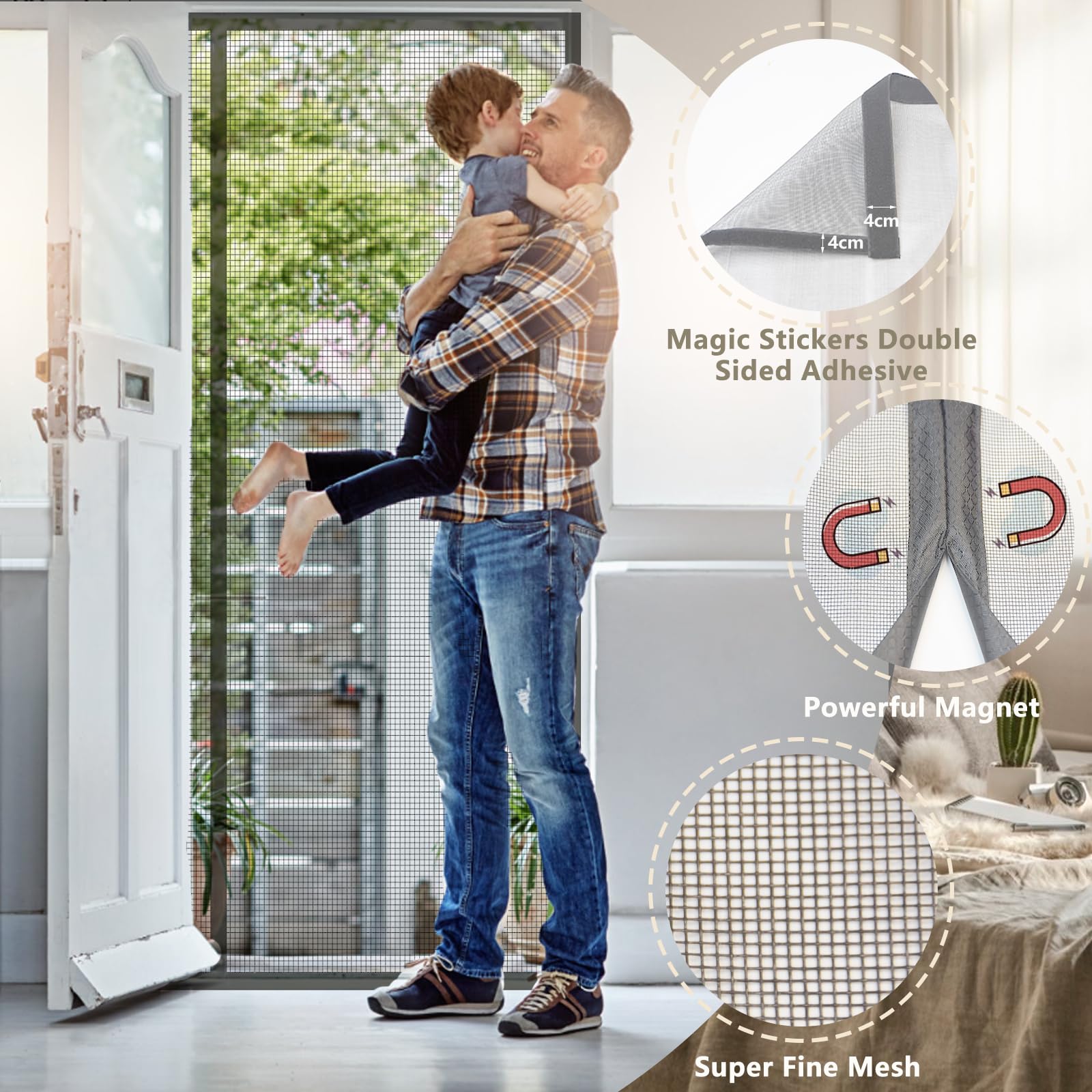 MAGICDOOR Fibreglass Magnetic Screen Door, 90x210cm Side Opening ANI-Mosquito Net for Fly Screen Windows Fine Mesh - Image 2