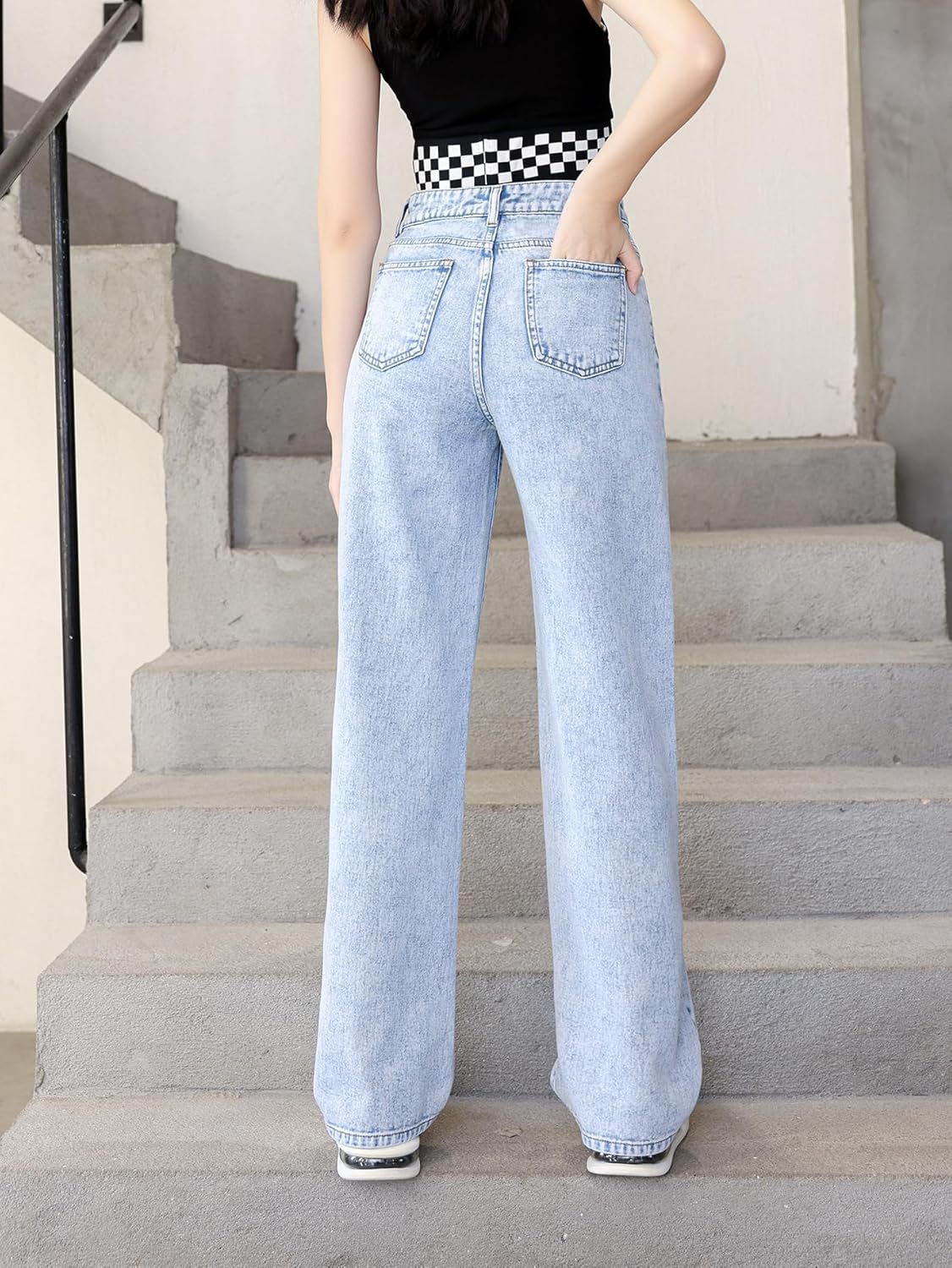 WDIRARA Girl's High Waist Zip Up Denim Pants Straight Leg Cargo Jeans with Pockets - Image 3