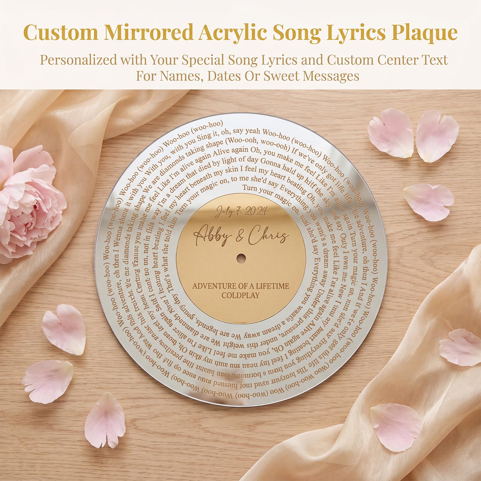 ELULAE Personalisierte Acryl-Liedtext-Spiegelplatte, Vinyl-Druck, Geschenk für Paare (Jubiläum/Hochzeit), Fernbeziehungsgeschenk, für Braut/Bräutigam/Ehefrau/Freundin/Familie/Freunde.