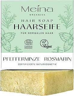Meina Bio Haarseife für Haarwachstum mit Brennnessel, Rosmarin und Pfefferminze, Organic Zertifiziert, Vegan, Handgemacht, Plastikfrei, Ohne Palmöl, Wie ein festes Shampoo, 80g