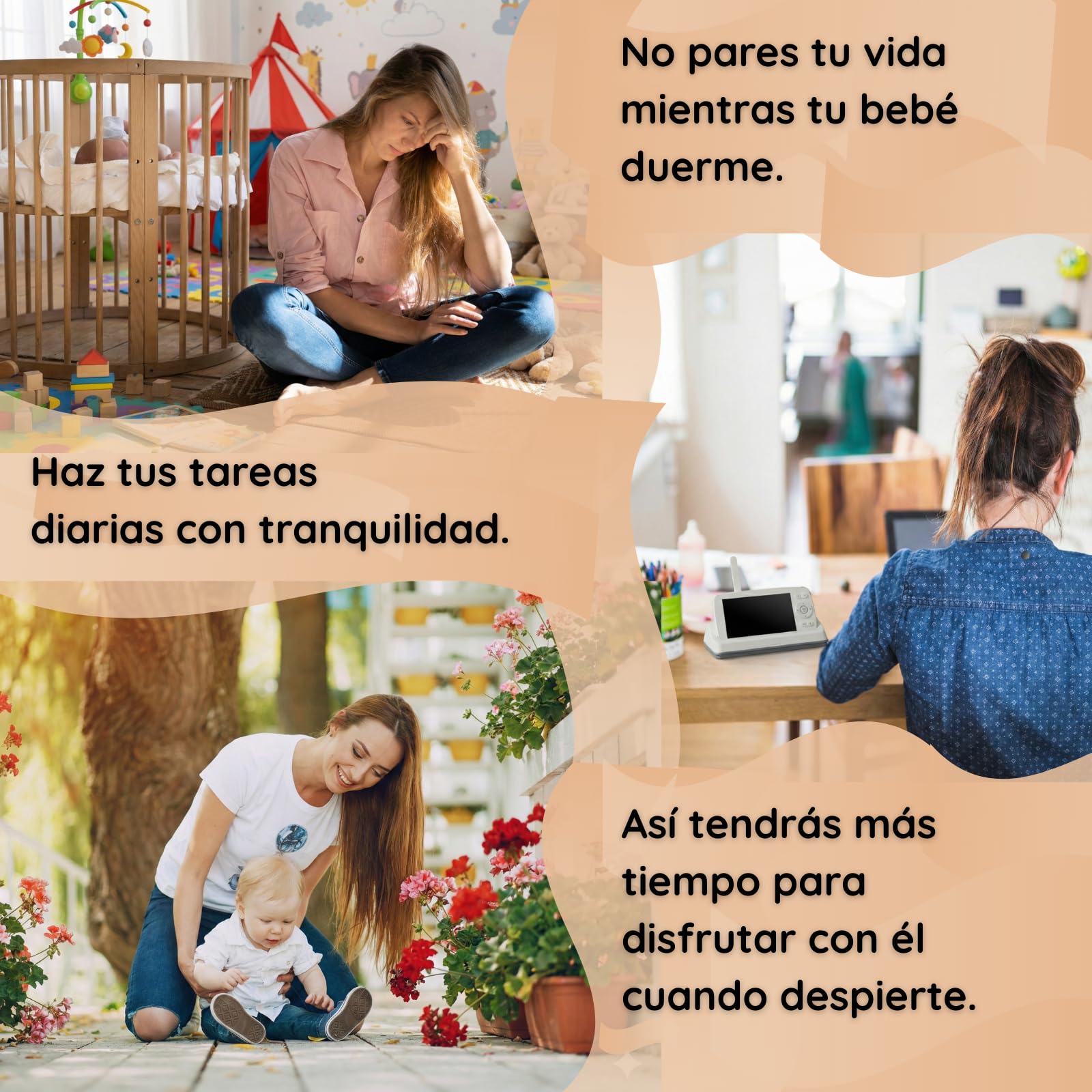 Cámara de vigilancia para bebé PTZ, Full HD 1080P, monitor IPS de 5", audio bidireccional, detección de llanto y movimiento, visión nocturna, VOX, modo Wi-Fi apagado, Wi-Fi remoto, largo alcance 500 m