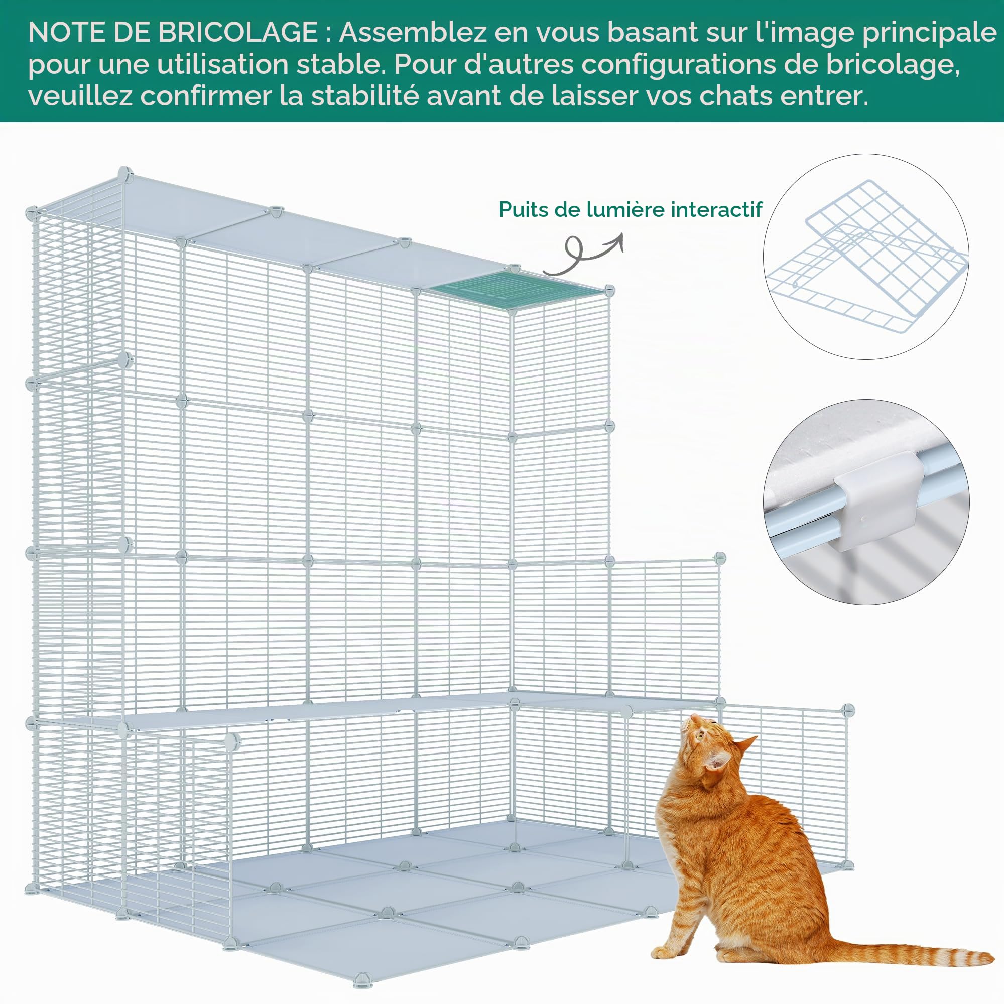 YITAHOME Cage d'intérieur pour Chat 3 Niveaux à Monter soi-même, Niche pour Chat avec Hamac Extra Large, 72 x 72 x 104 cm, Blanc