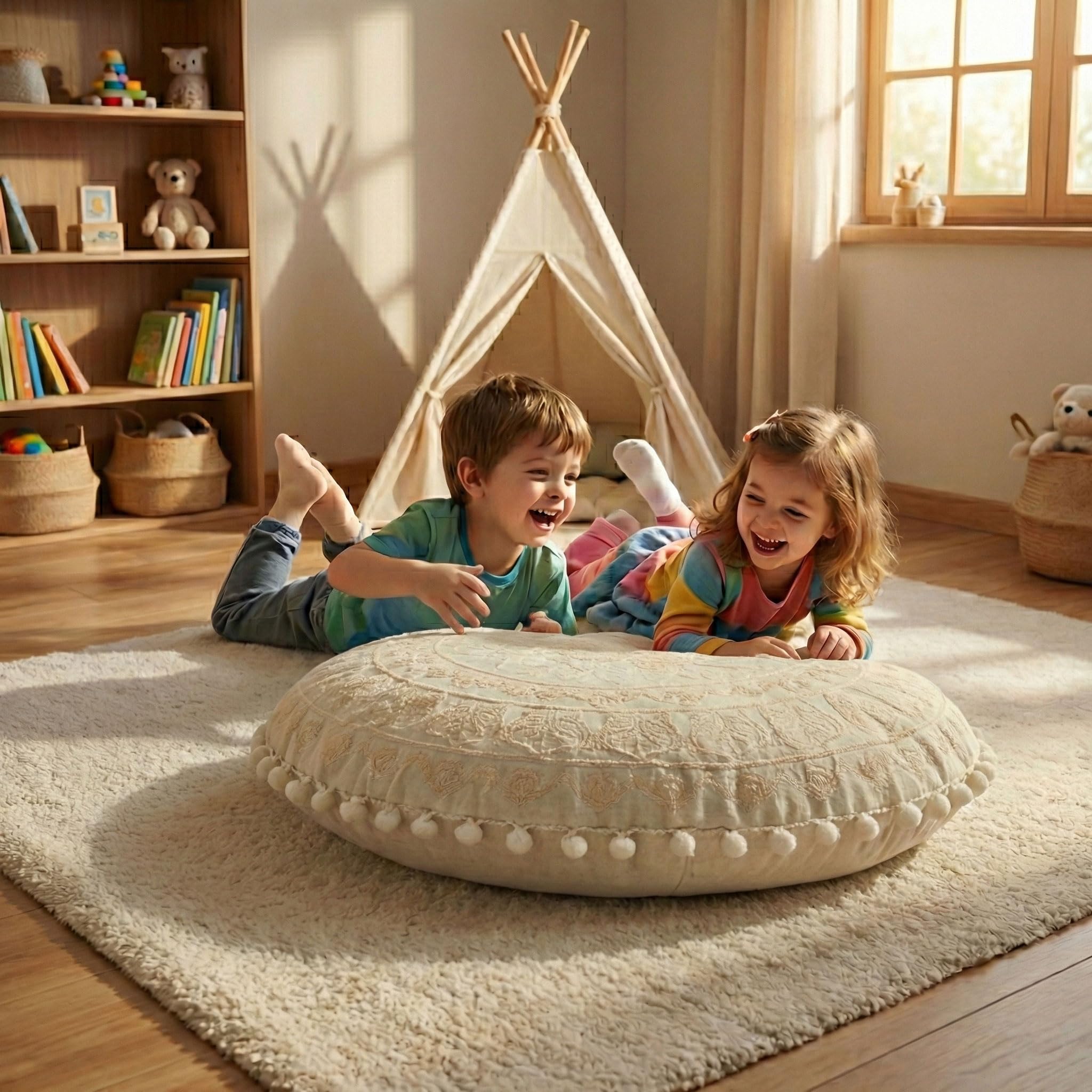 Mandala Life ART Fodera per cuscino da pavimento rotondo bohémien - 60x20 cm - 100% cotone - Custodia pouf per pouf per soggiorno, camera da letto, patio e altro (Beige, 60xm)