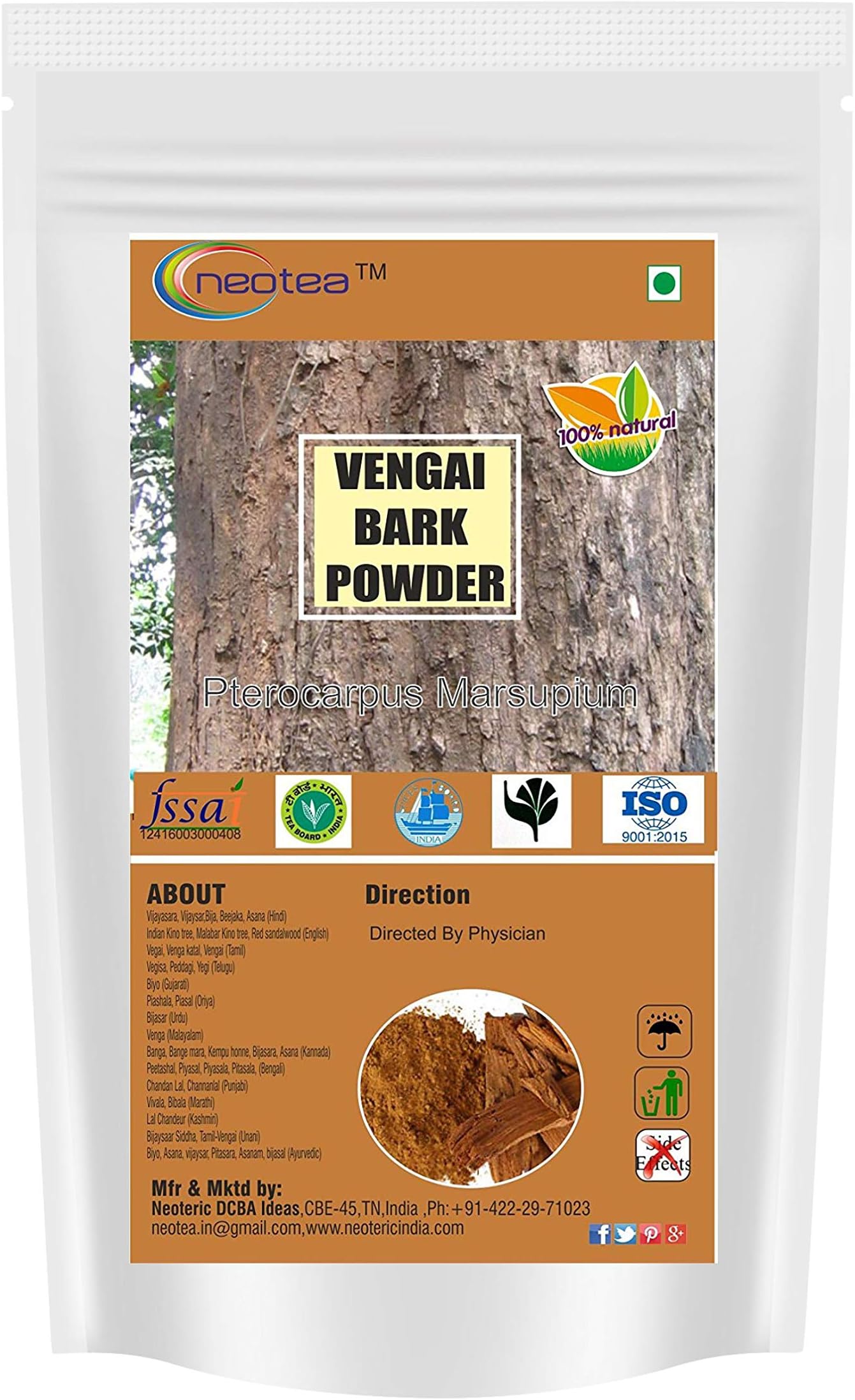Neotea Natural Vijaysar Powder | Pterocarpus Marsupium | Vijay Sar - Indian Kino Tree Powder | Supports Blood Sugar Management | Ayurvedic Herbal Supplement | 100% Pure & Organic - 500 GM