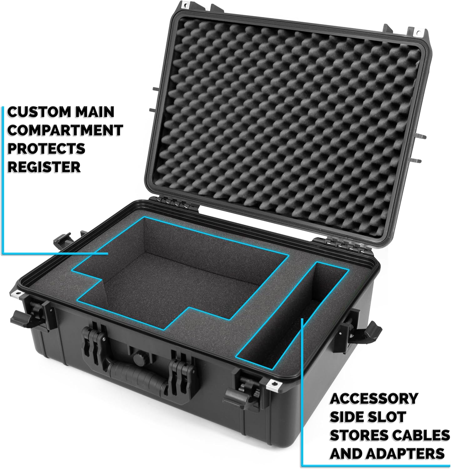 CASEMATIX IPX7 Waterproof Hard Travel Case Compatible with Square Register POS System, Point of Sale Stand & POS Accessories, Impact-Resistant Protective Foam Storage – Case Only