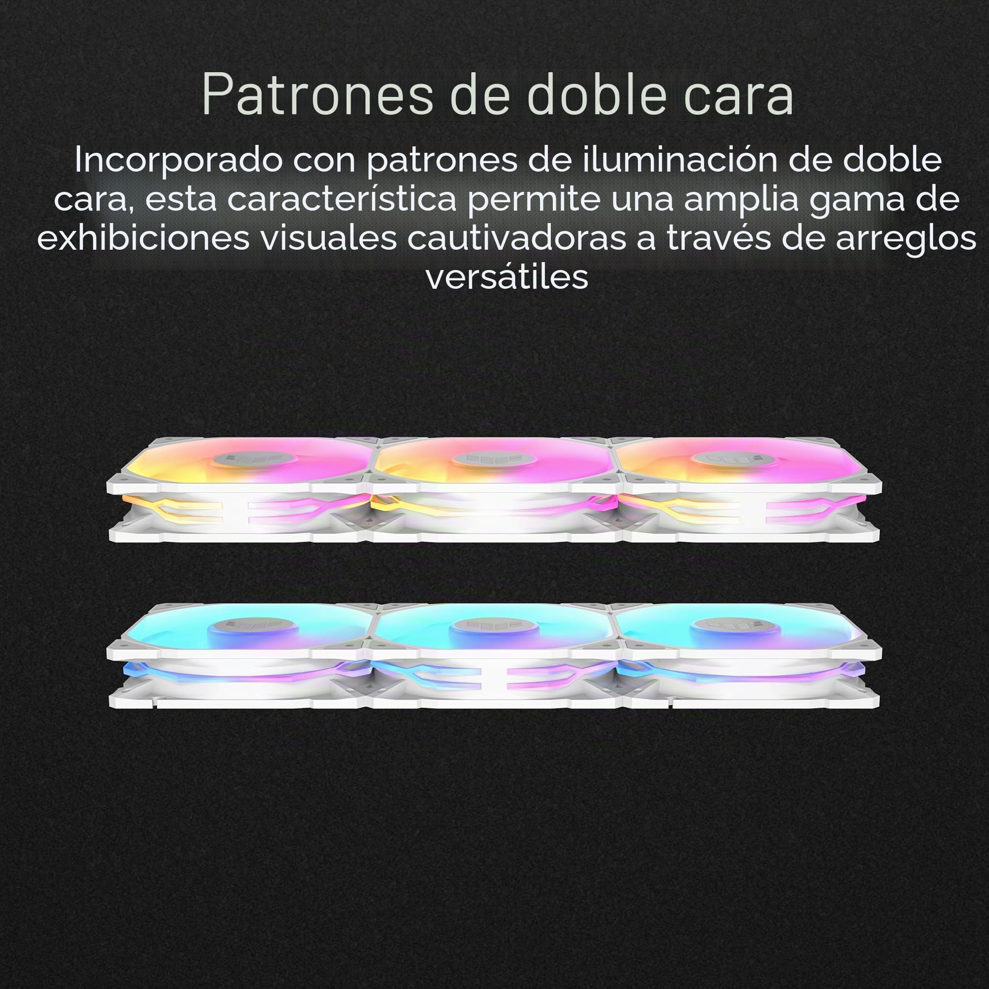 ASUS TUF Gaming TR120 ARGB Reverse Triple Pack White Edition - Ventiladores de 120 mm (Marco de 28 mm, presión estática a 2,75 mm H2O, Flujo de Aire de 76,3 CFM, Matriz LED Doble Capa, Aura Sync)