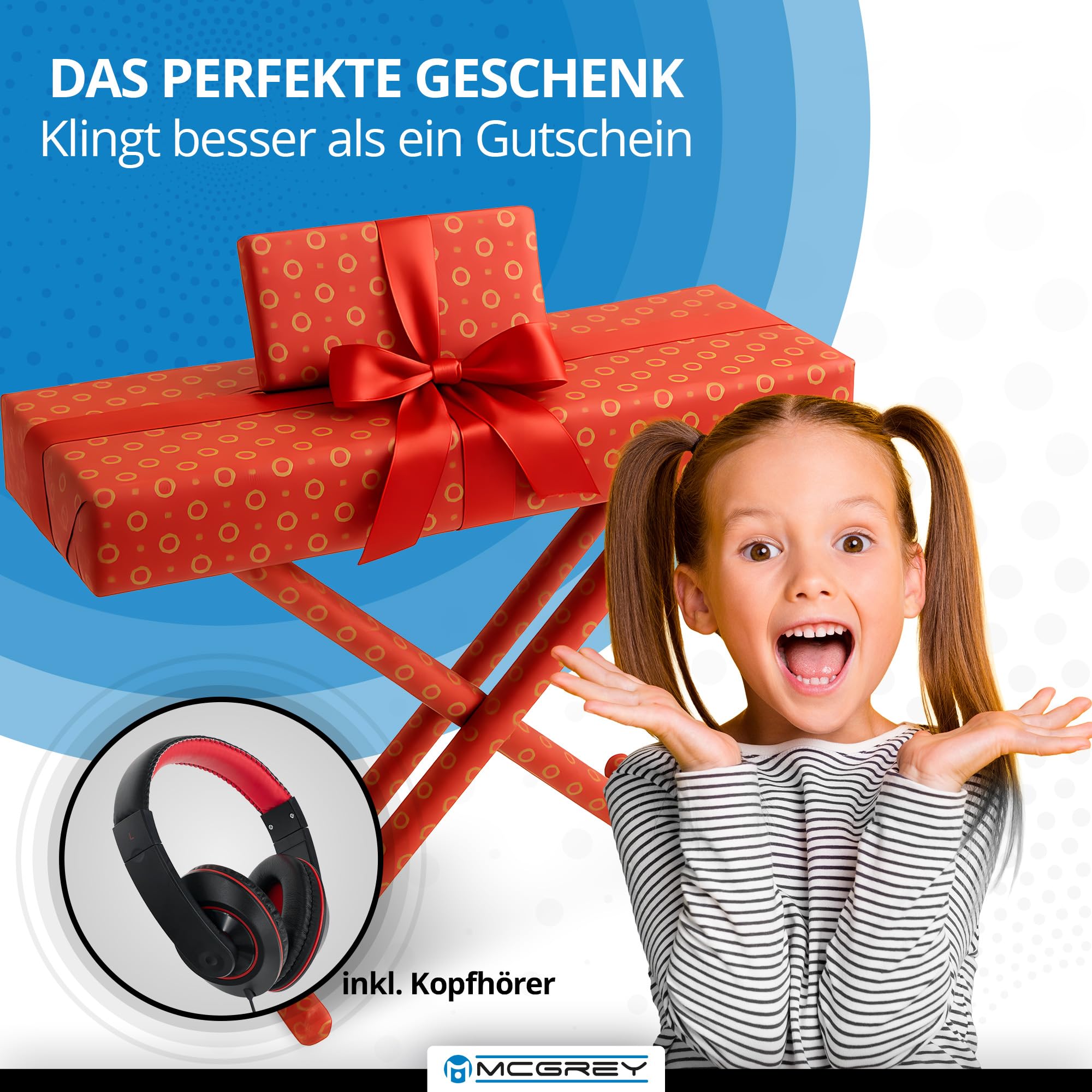McGrey SK-88 Keyboard Super Kit Trolly Set - Einsteiger-Keyboard in Stagepiano-Optik mit 88 Tasten - 146 Klänge - inklusive Sustain-Pedal, Keyboardständer, Hocker und Kopfhörer - schwarz