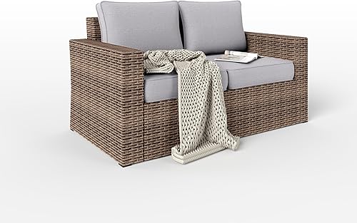 Miniatura 9 de HERA'S HOUSE Sofá de mimbre para patio, 2 asientos, resistente al aire libre, asiento profundo con cojines gruesos, muebles para todo tipo de clima