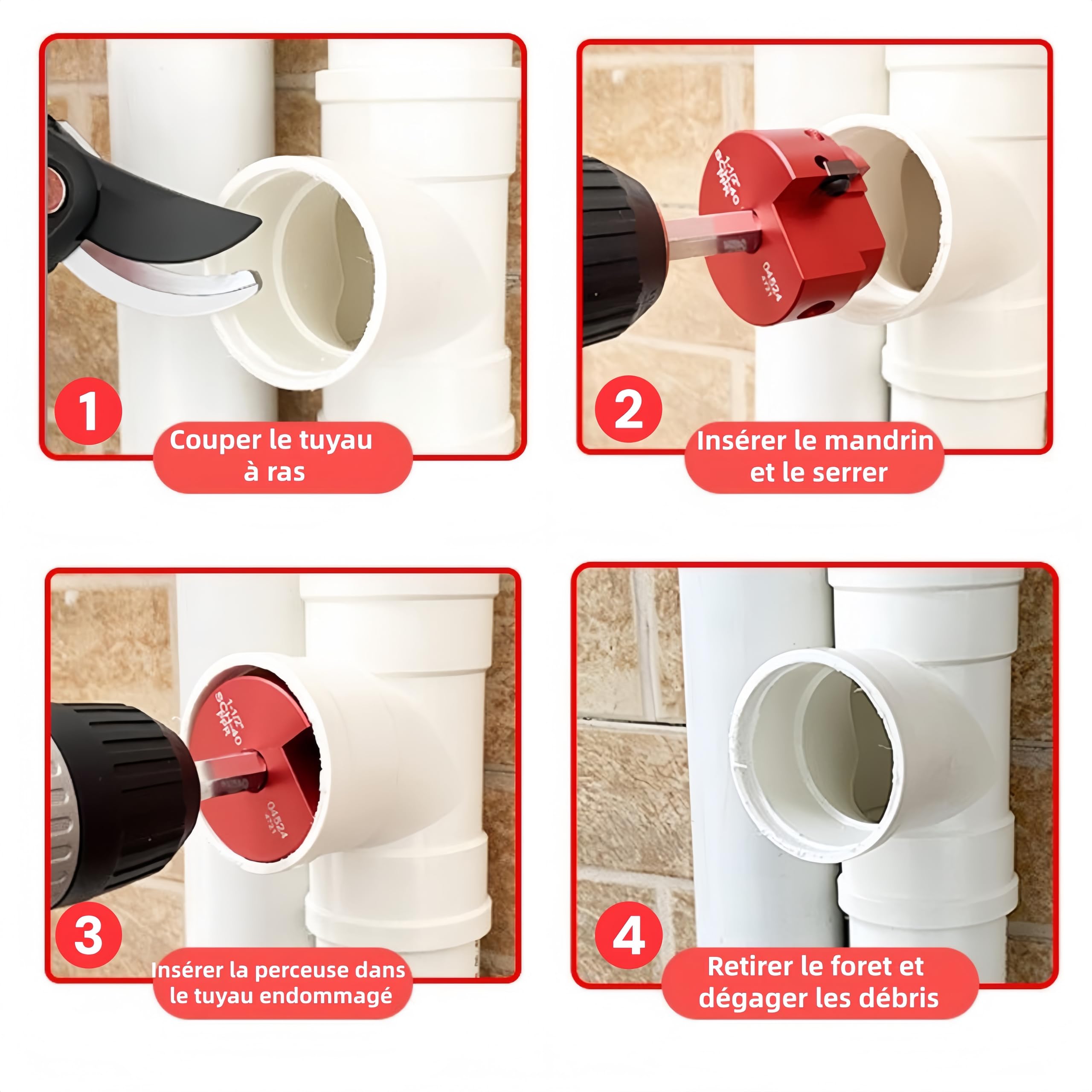 Kit de 8 alésoirs en PVC avec alliage d'aluminium et matériaux en acier inoxydable pour une utilisation résistante et antirouille,pour les applications de plomberie impliquant des tuyaux en PVC ABS