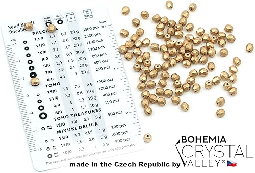 Miniatura 2 de Perlas de vidrio checo prensadas facetadas pulidas al fuego de 1.8 oz (1.76 oz, aprox. 600 unidades), 4 mm (0.16 in), Azteca Pale Gold - 01710