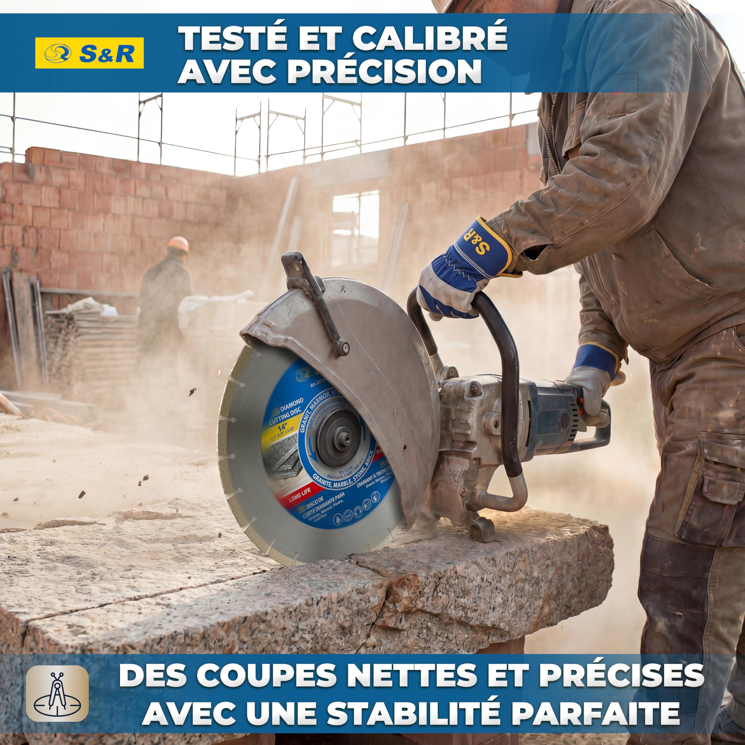S&R Disque Diamant 350 à Tronçonner Granit, Béton, Marbre, Maçonnerie, Briques. Lame de coupe à segments professionnelle pour meuleuse et scie de table