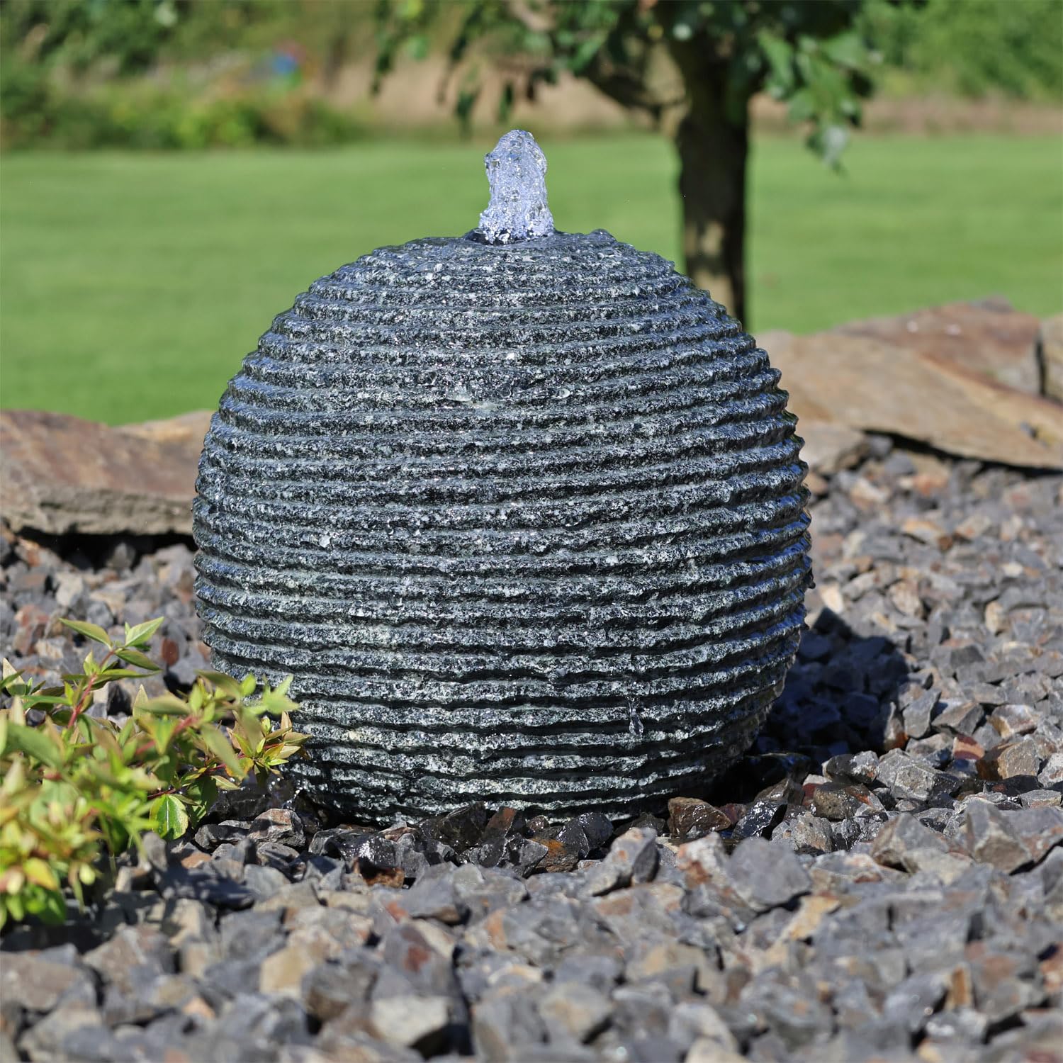 CLGarden Granit Kugelbrunnen GKB30 Komplettset Springbrunnen Quellstein Garten Brunnen Kugel mit LED Beleuchtung 12V Set