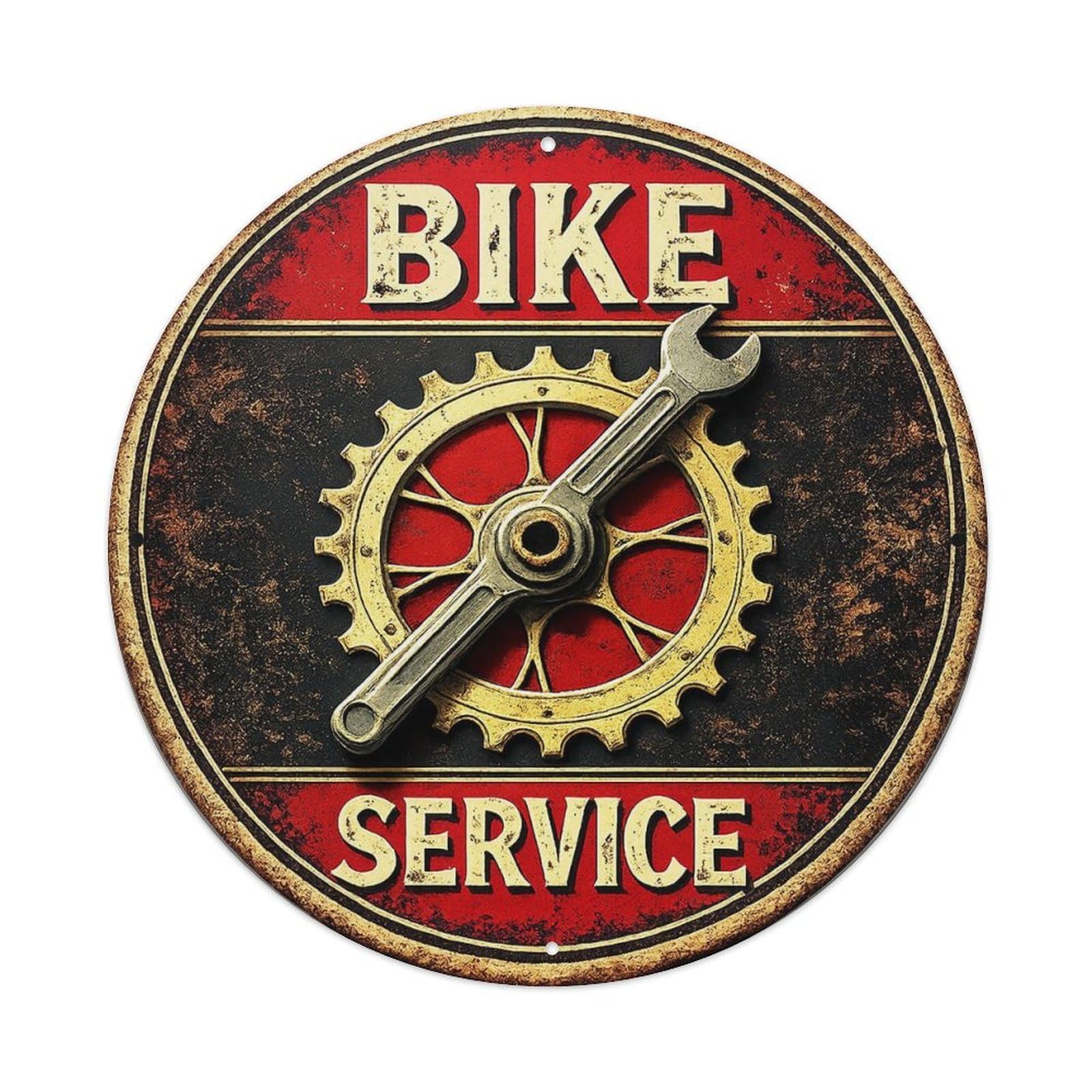 Bike Service Gear Wrench Emblem Metal Tin Sign Plaque