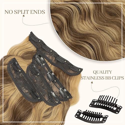 Miniatura 2 de KooKaStyle Extensiones de cabello, 4 unidades, extensiones de cabello largo ondulado con clip, extensiones de cabello grueso natural, doble trama,