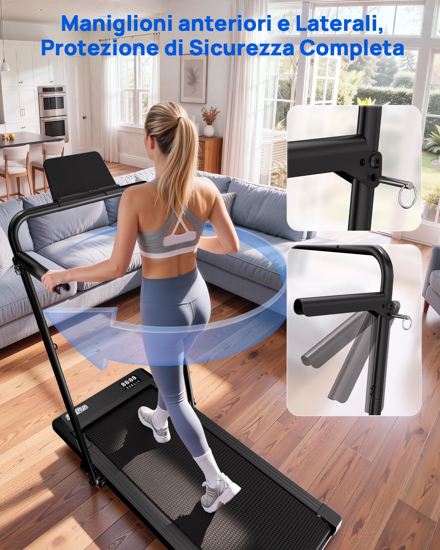 Superun Tapis Roulant Salvaspazio Pieghevole 1-12km/h con Inclinazione 6%,3,0 CV Tapirulan Elettrico Mini Walking Pad Massima di 136 kg,Schermo LED, Telecomando, Controllo