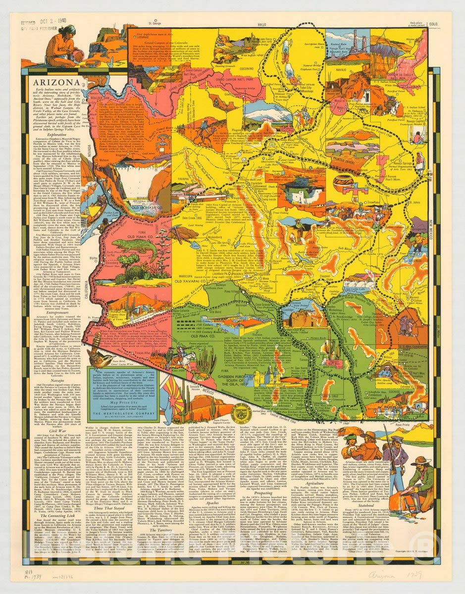 Amazon.com: Historic Pictoric Map : Arizona 1939, Arizona, Antique