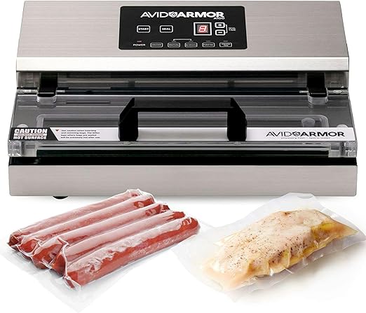 Avid Armor Vacuum Sealer Machine - A100 Stainless Construction, Clear Lid, Commercial Double Piston Pump Heavy Duty 12 Wide Seal Bar Built in Cooling Fan Includes 30 Pre-cut Bags and Accessory Hose